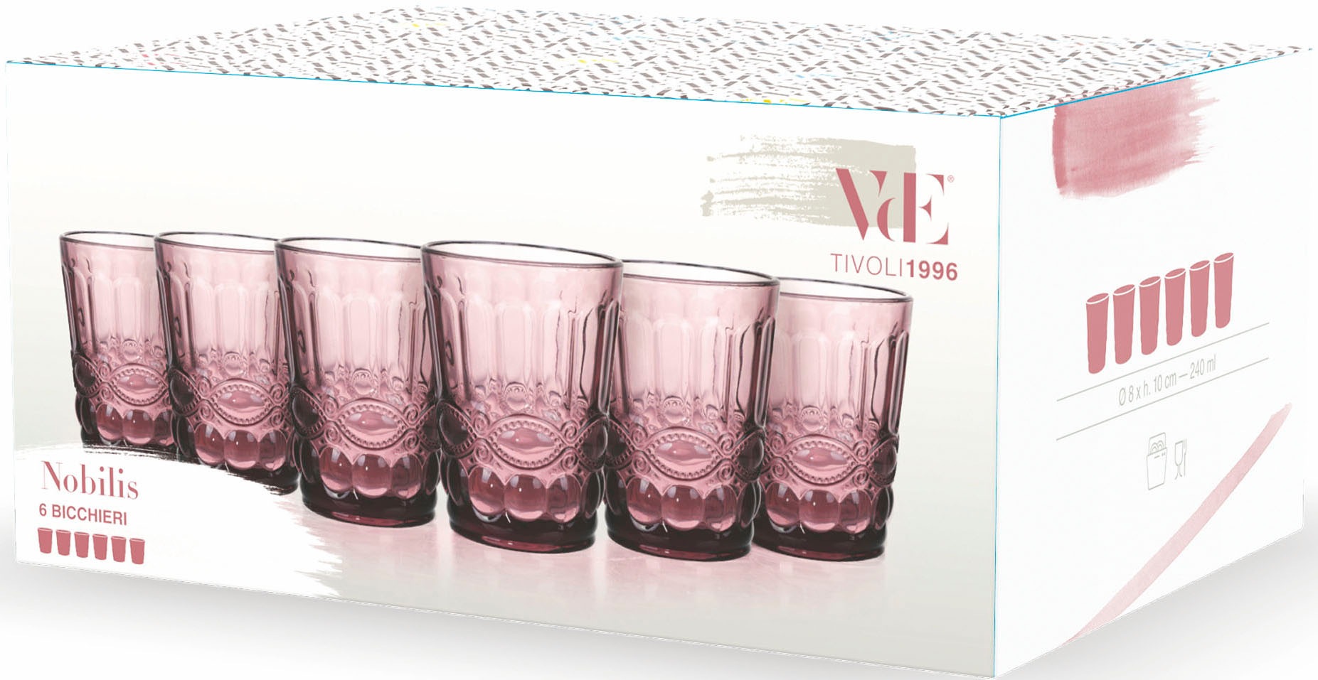 Villa d'Este Gläser-Set »Nobilis Blau«, (Set, 6 tlg.), Wassergläser-Set, 6-teilig, Inhalt 240 ml