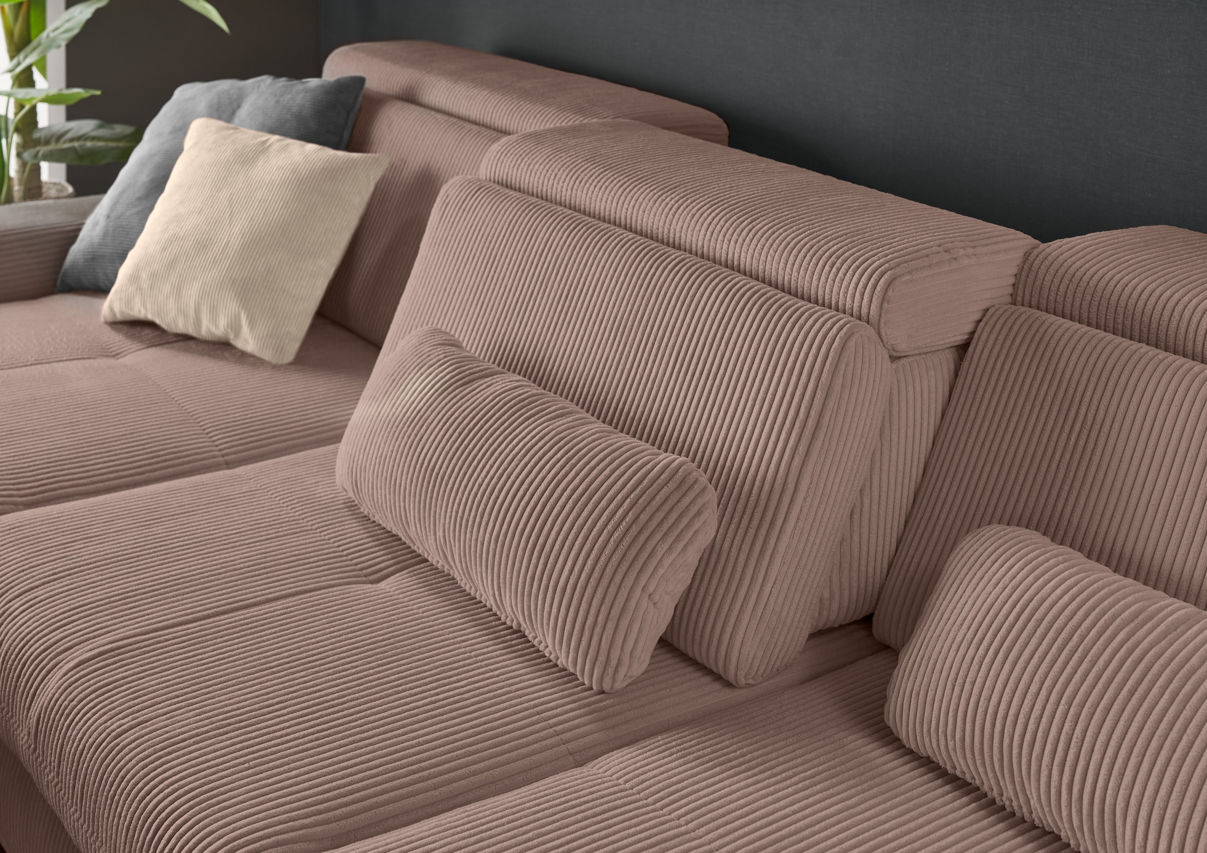 set one by Musterring Ecksofa whlw. mit Funktion, Kaltschaum, in Cord, rose, Sitzhöhe 49