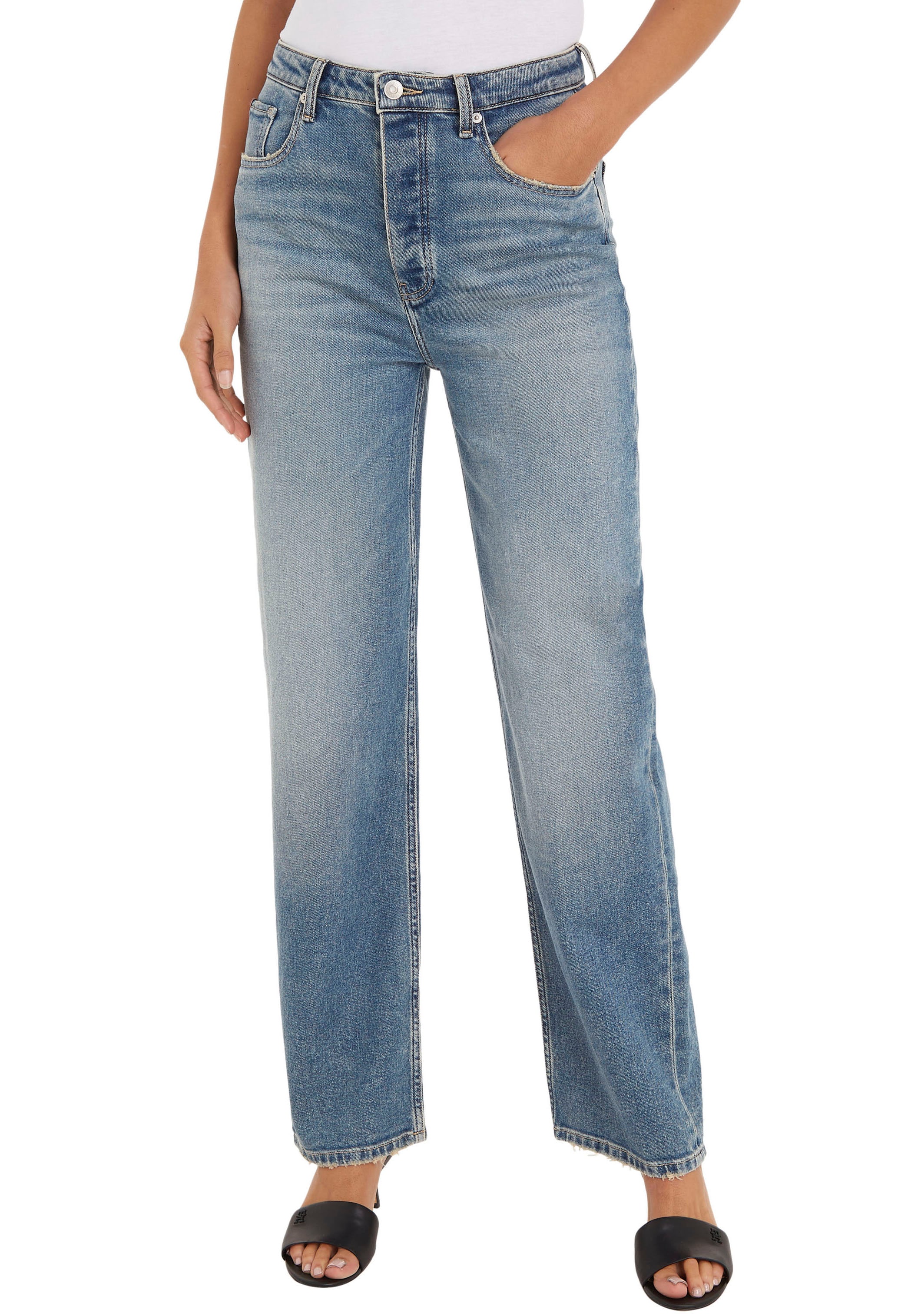 Tommy Hilfiger Straight-Jeans »RELAXED STRAIGHT HW LIV«, mit Tommy Hilfiger  Logo-Badge kaufen bei OTTO | Stoffhosen