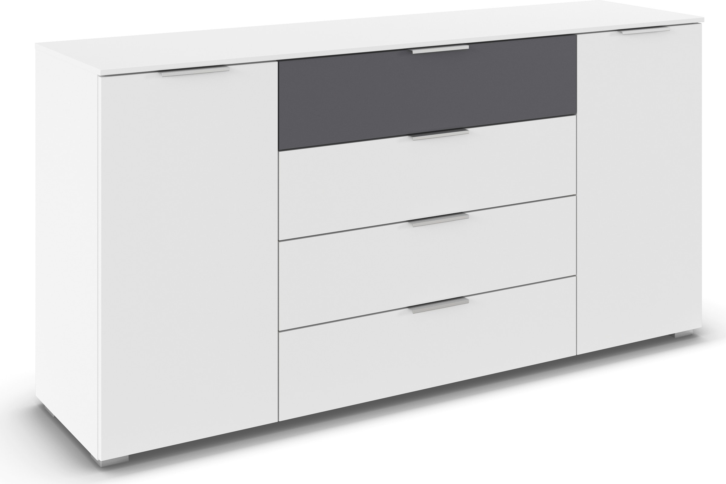 rauch Kombikommode »Sideboard Türkommode Schubladenkommode Kommode ASTANA« Breite 160 cm / Höhe 81 cm, mit 4 Einlegeböden,  2-türig, 4 geräumige Schubladen, Kantengriff Alufarben MADE IN GERMANY