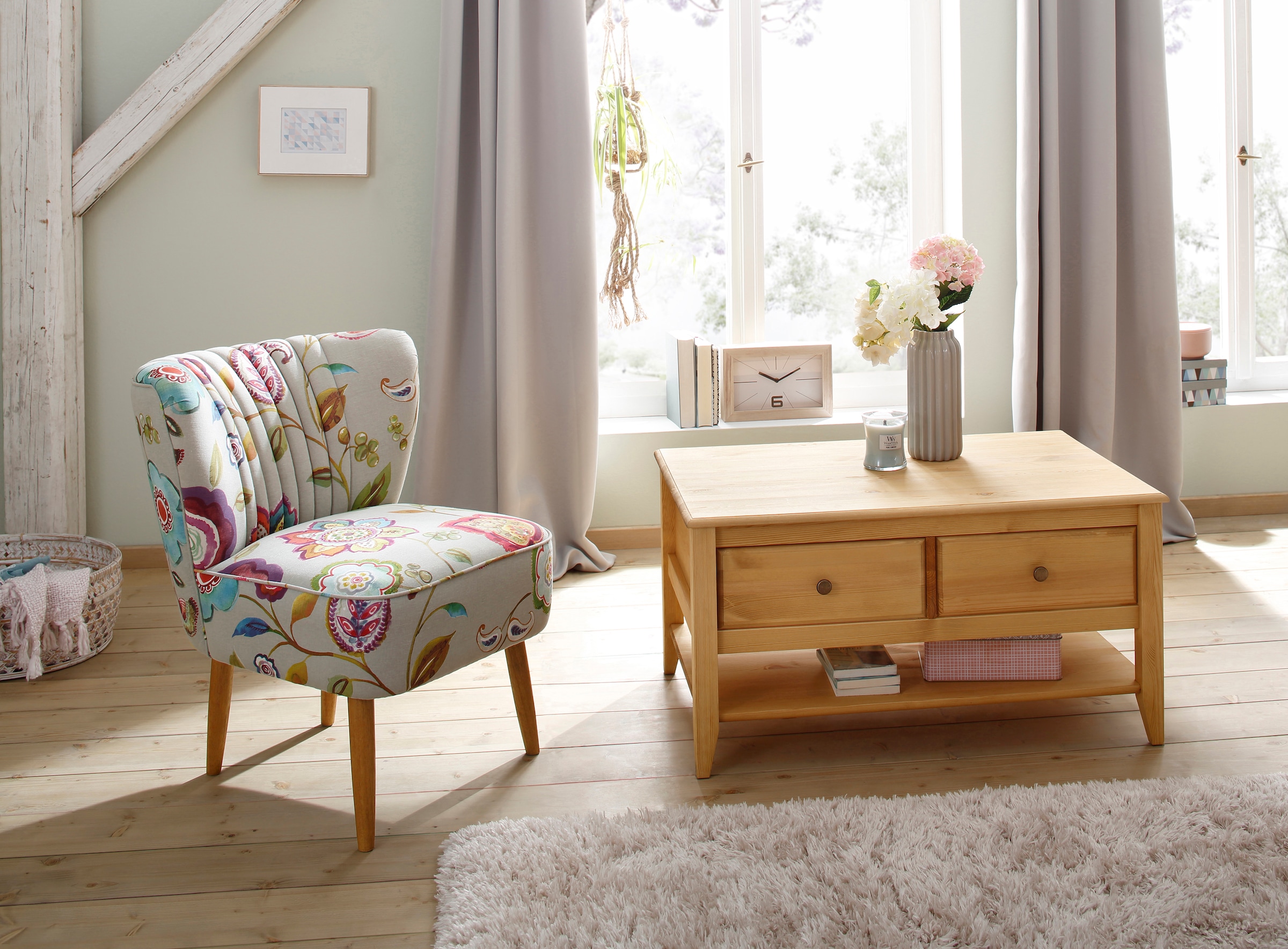 OTTO home Couchtisch »Leonis« Breite 89 cm, mit Schubladen und Ablageboden, massiver Kiefer,  FSC®