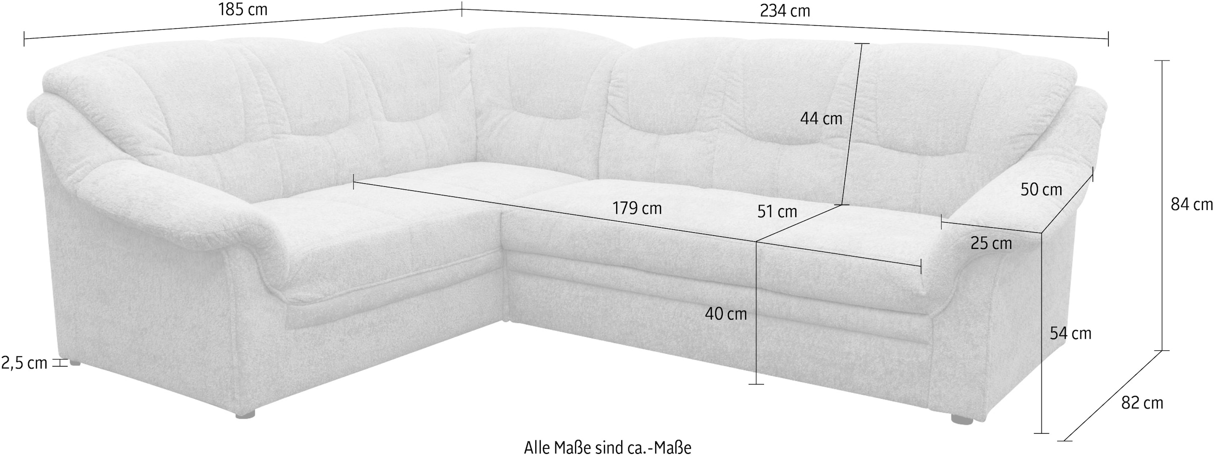 OTTO home Ecksofa »Nyborrg 234 x 185 cm, auch mit Schlaffunktion, formschön & stabil« Wahlweise mit Bettfunktion, L-Form, moderne Steppung