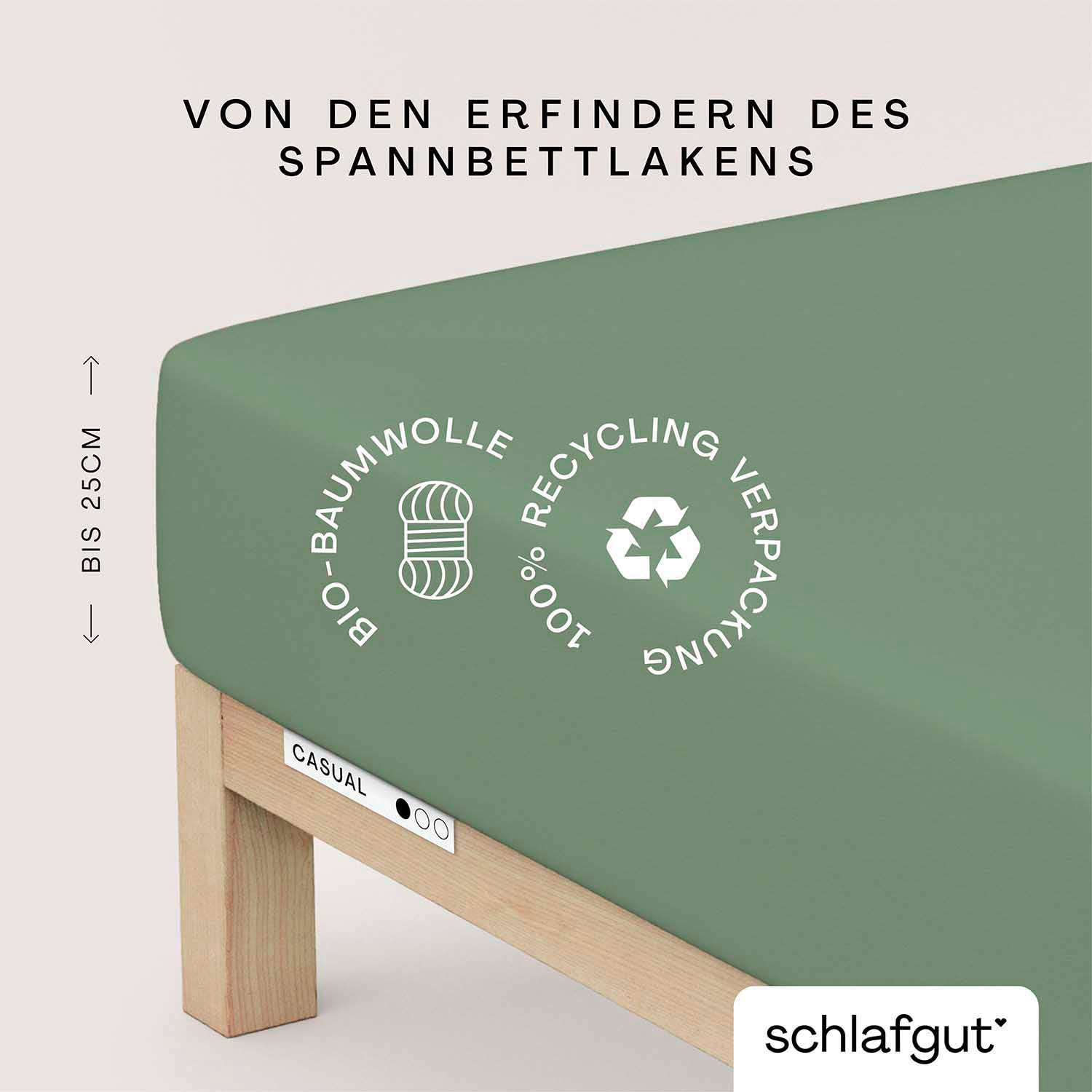 Schlafgut Spannbettlaken »CASUAL u.a. in Gr. 90x200, 140x200 oder 180x200 cm, 100% Bio-Baumwolle«, Bettlaken für Matratzen bis 25 cm Höhe, zuverlässig, langlebig, weich