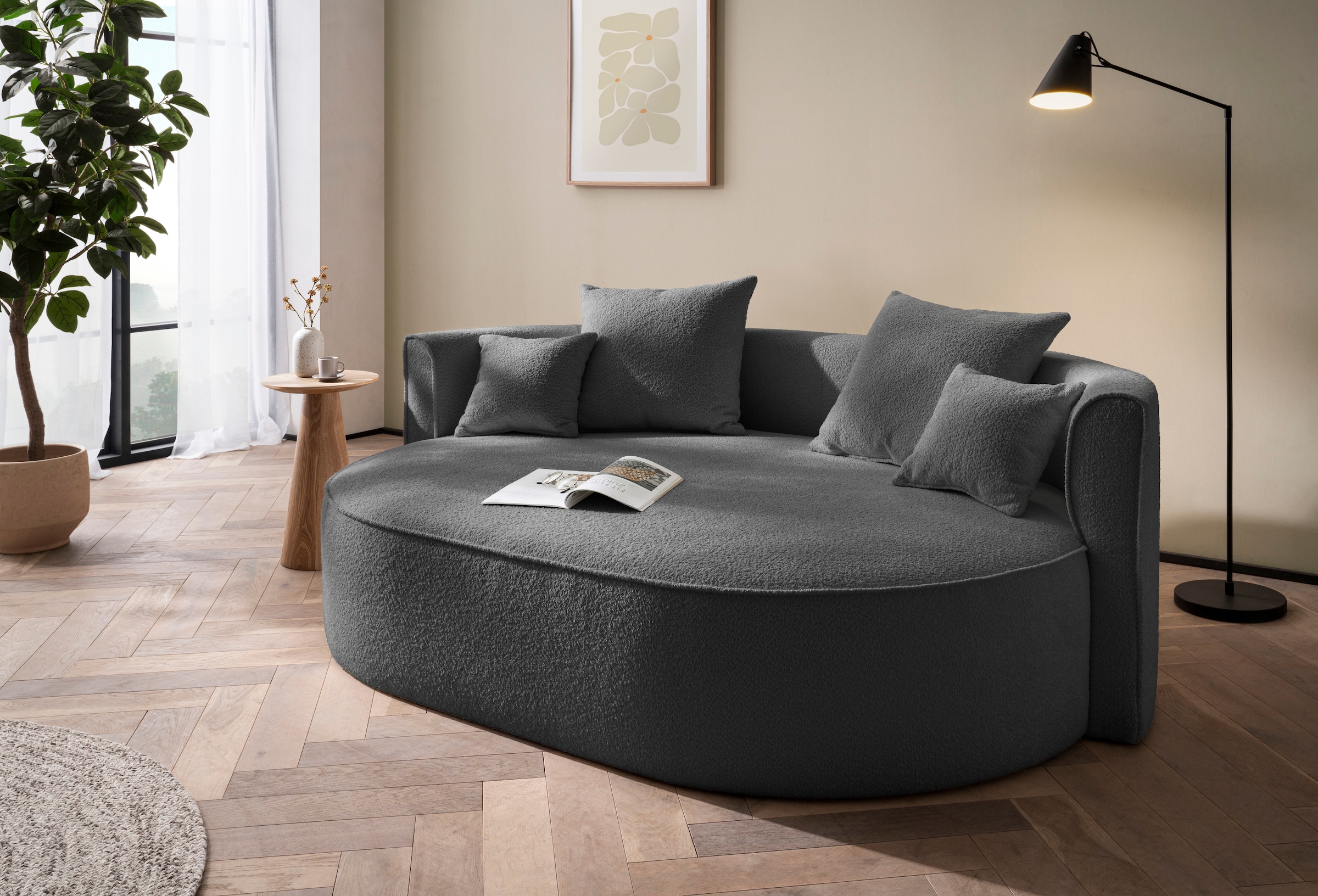 LeGer Home by Lena Gercke 2,5-Sitzer »ISALIE, rundes Loungesofa, mit Kissen, perfekt gepolstert«, moderne Stoffe, mit 4 Zierkissen, extra große Sitzfläche
