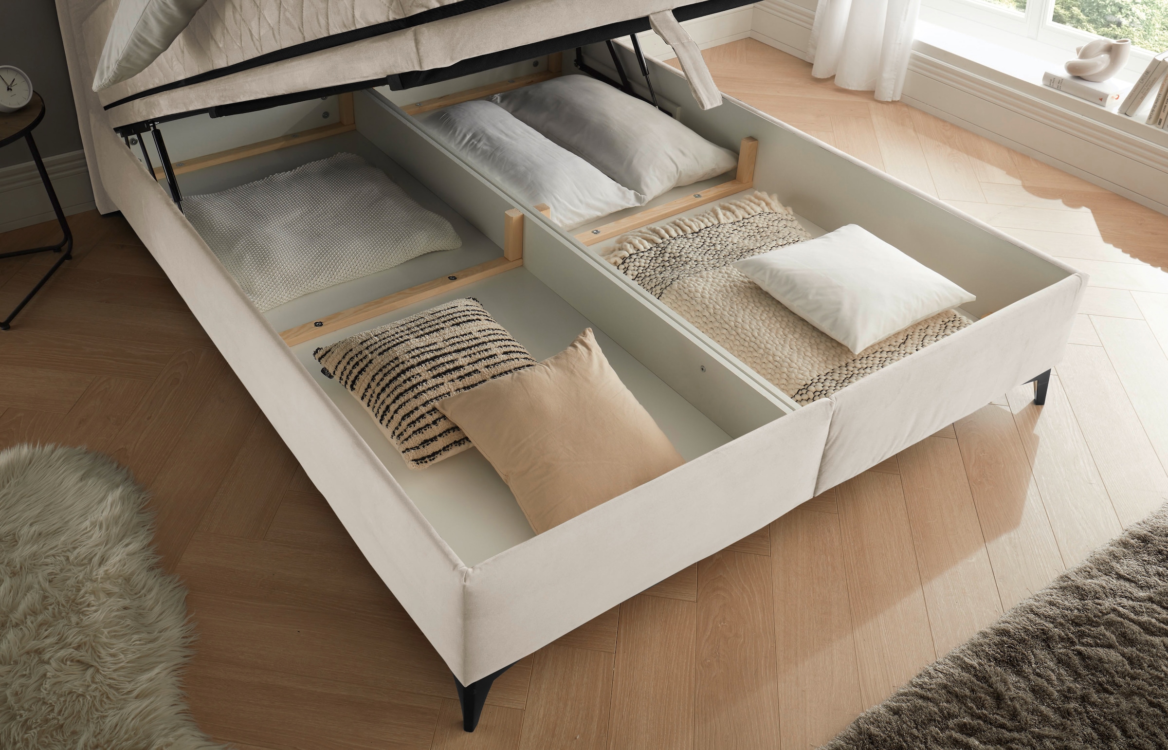 ED EXCITING DESIGN Boxbett »Monroe inkl. Bettkasten, erhältlich in den Breiten 160cm & 180cm«, Duo-Matratze - feste Seite mit Kokosmatte