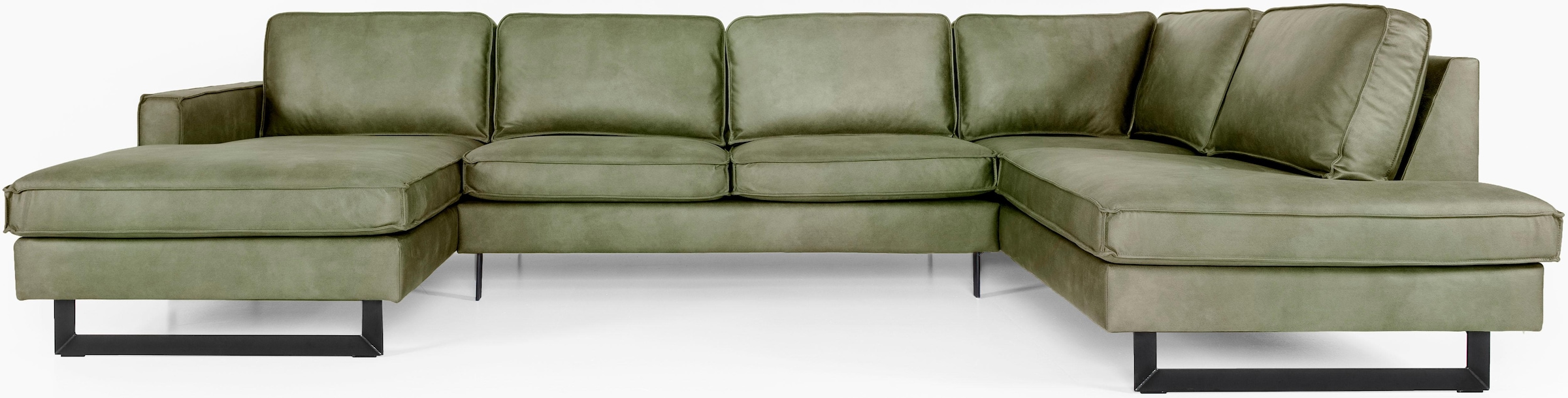 Places of Style Wohnlandschaft »Pinto, 350 cm, U-Form, XXL, mit Ottomanen«, Cord, Chenille, Lederoptik, mit Keder, Metallfüße, Wellenunterfederung