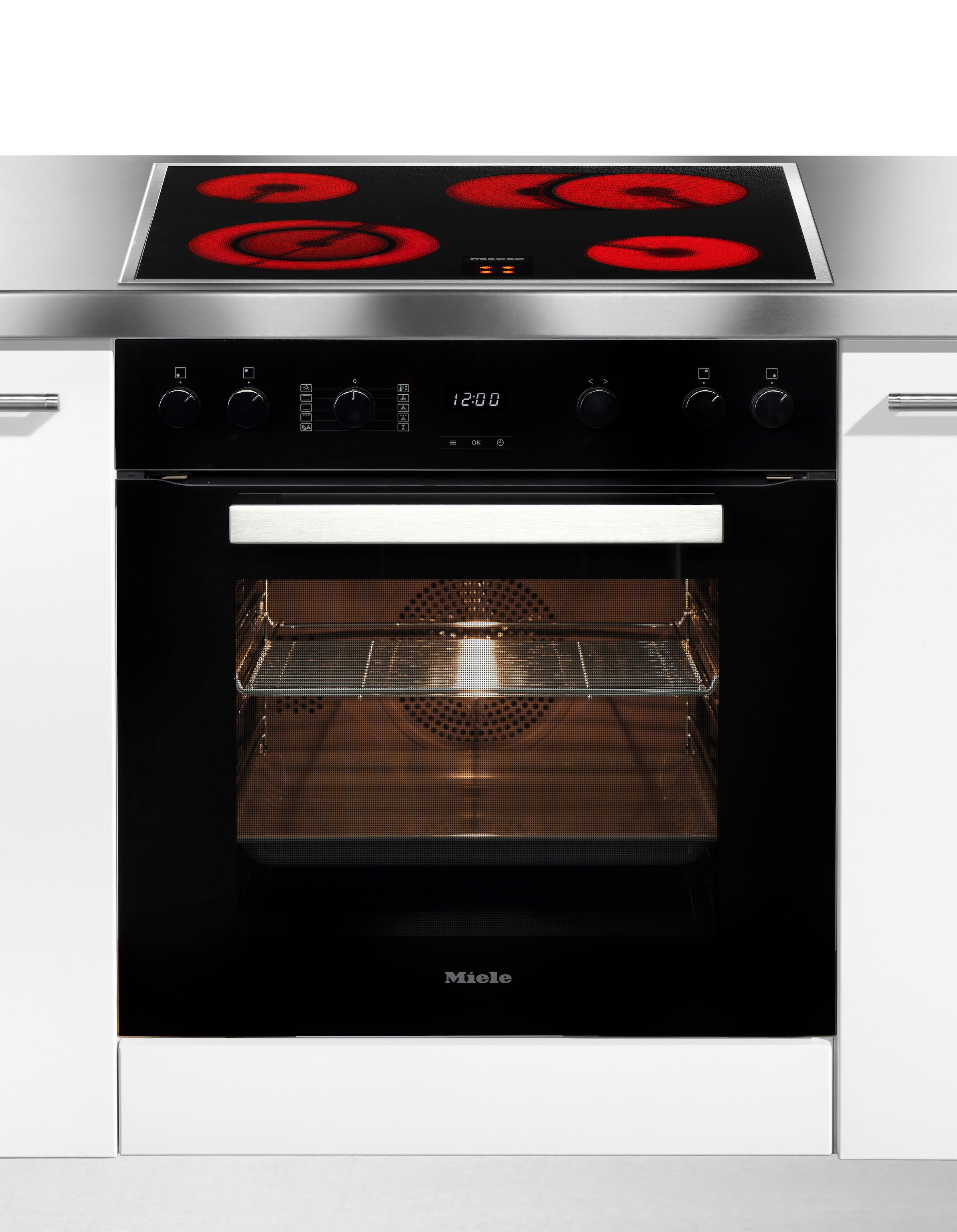 Miele Elektro-Herd-Set »H2459 E D OBSW + KM 6003 LPT« mit Teleskopauszug nachrüstbar Herd-Set - Herd mit 2 FlexiClip-Auszügen sowie Elektrokochfeld
