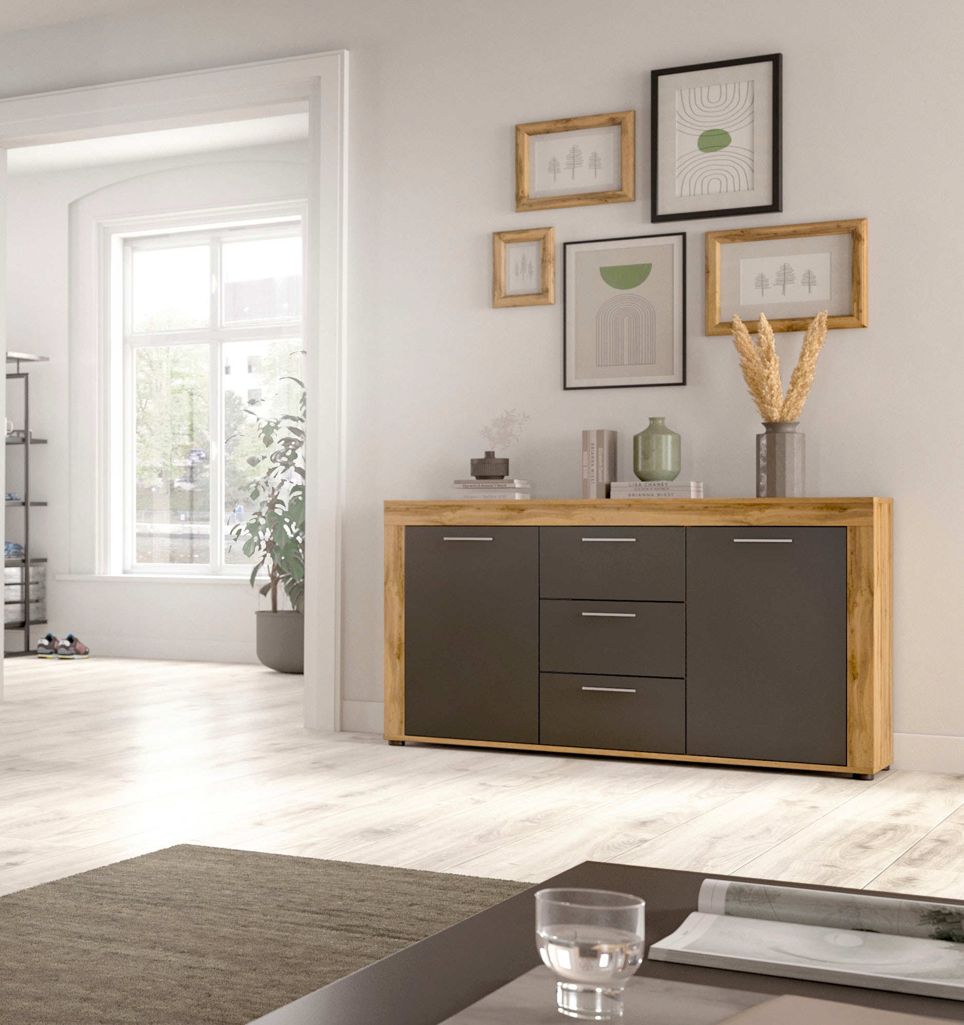 INOSIGN Sideboard »Aosta, Breite 125 cm, in verschiedenen Farbausführungen«, mit 2 Türen und 3 Schubkästen, Wohnzimmer, Kommode, Schrank