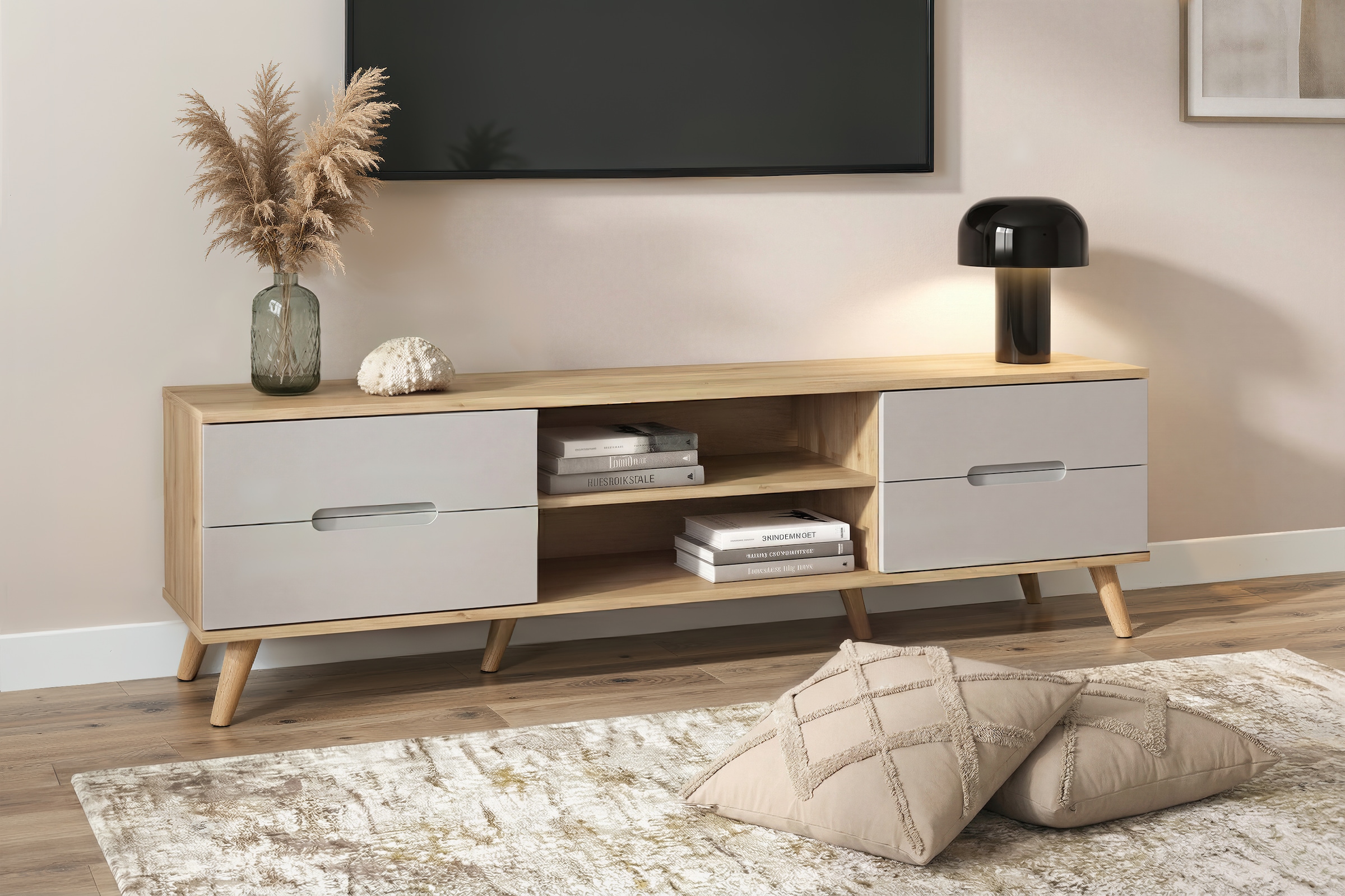 OTTO home TV-Board »Lund« glänzende Fronten, Kabeldurchführung, helles Holzdekor, Breite 160 cm