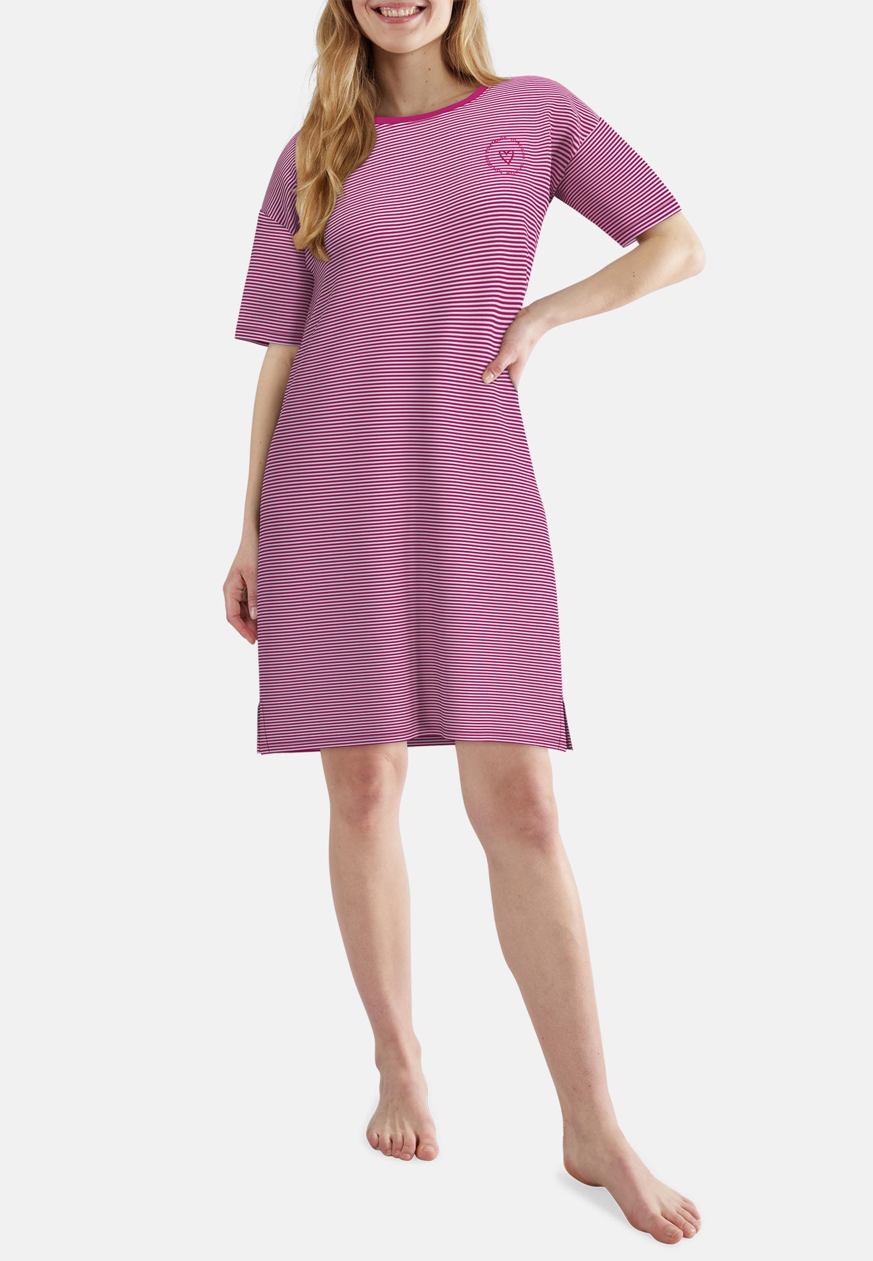 TOM TAILOR Nachthemd gestreift, knielang, Halbarm, Rundhalsausschnitt, Baumwollmix