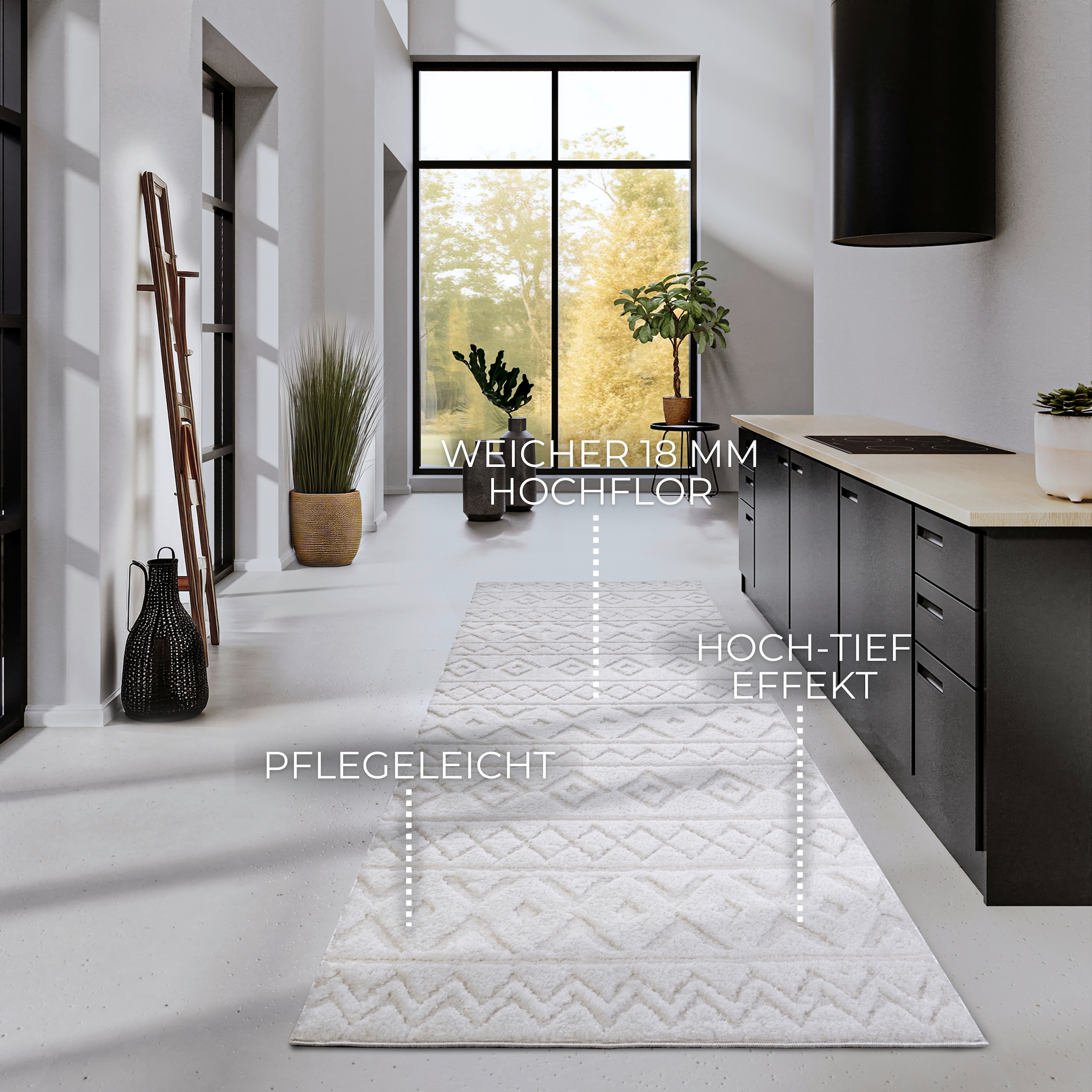 ELLE DECORATION Designteppich »Itinerance«, rechteckig, 18 mm Höhe, Hochflor, Shaggy, Läufer, weich, Langflor, modern, Hoch Tief Effekt