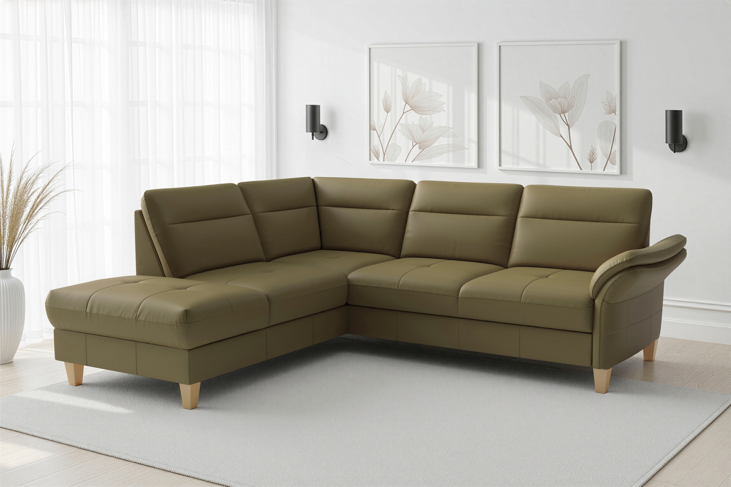 sit&more Ecksofa »Pamela L-Form, Leder, B: 218 cm« optional Armteilverstellung, Schlaffunktion & Bettkasten