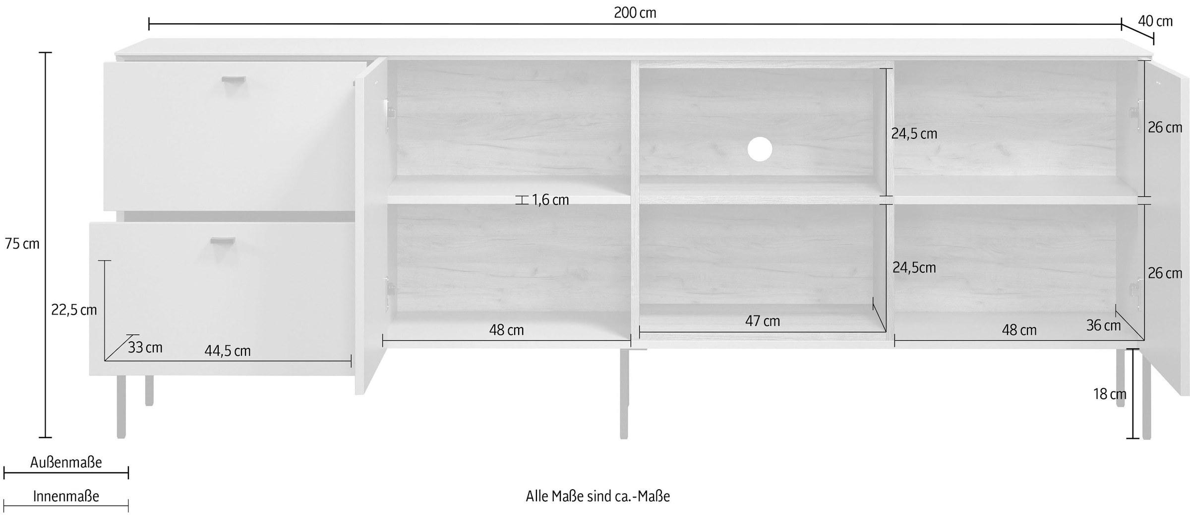 Home affaire Lowboard »San Pedro« 1 Stk. tlg. TV-Lowboard mit Türen, Schubkasten & Soft-Close - (B/T/H) 200/40/75 cm