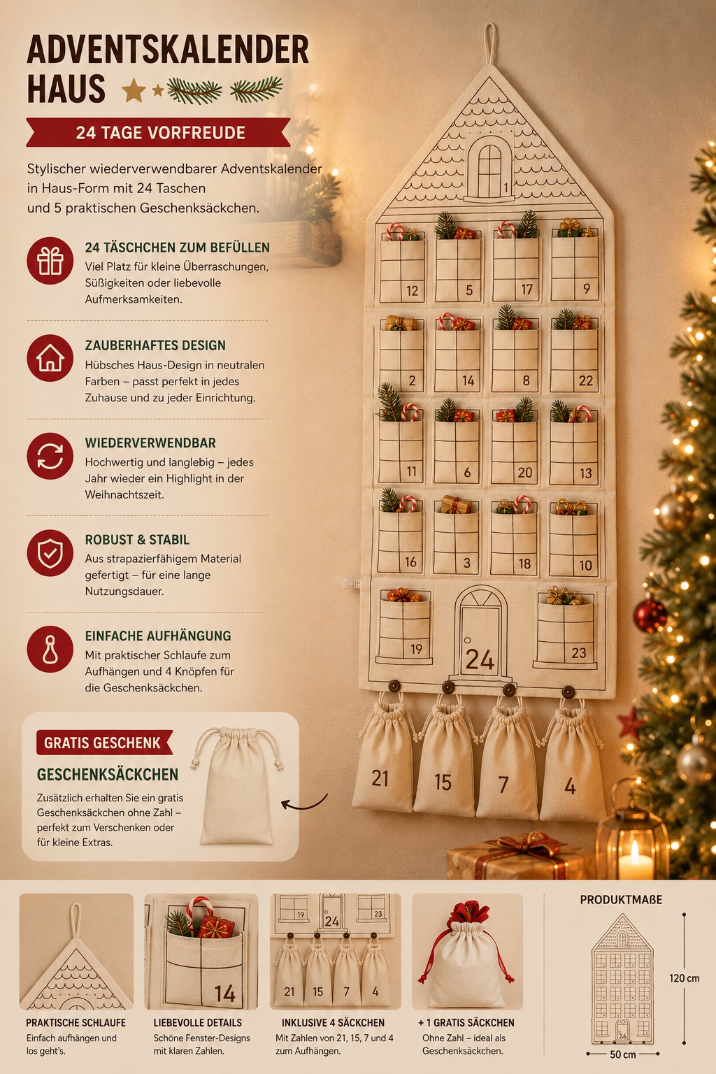homsy by Ana Johnson Adventskalender »Jolsy, Haus Weihnachten ca.50x120cm, für Türen, aber auch als Wanddeko« Es liegt keine Altersempfehlung vor für Geschenke, Gutscheine, Süßigkeiten und andere Überraschungen