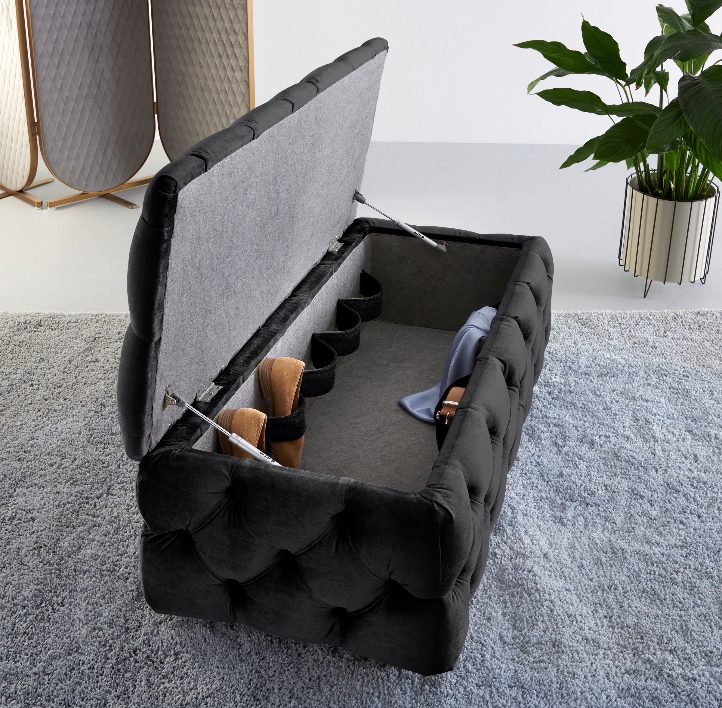 Home affaire Polsterhocker »KALINA, hochwertige Knopfheftung, B/T/H: 120/55/45 cm«, mit Staufach und innenliegenden Laschen zur besseren Aufbewahrung