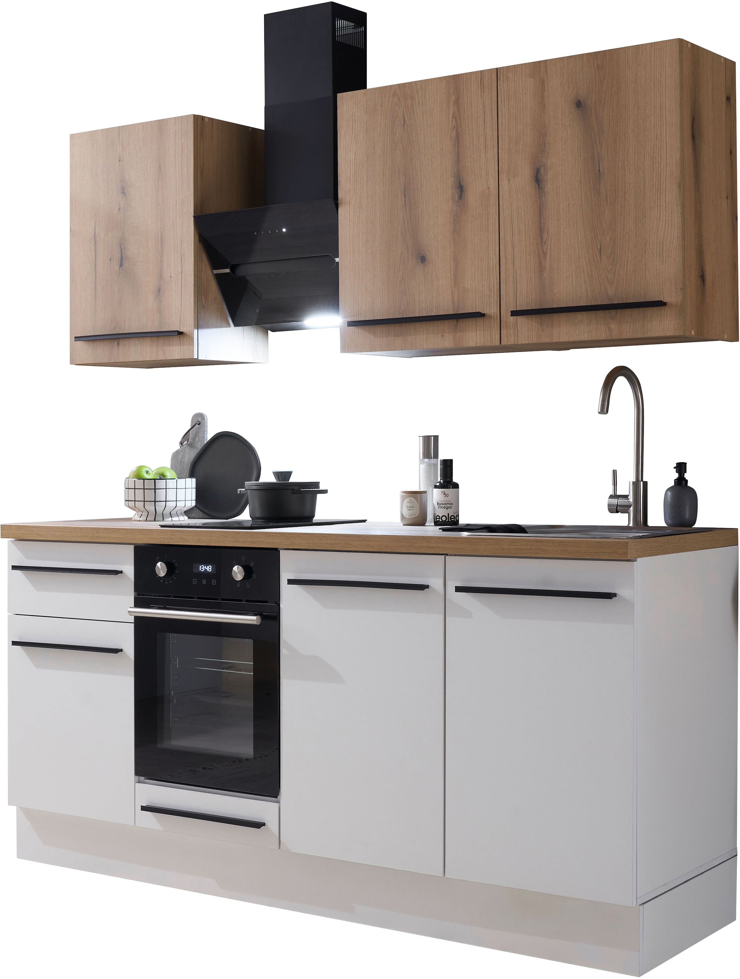 BASIC by Balculina Pantryküche »Torcello BxHxT 180x210x60 cm« Breite 180cm, wahlweise mit E-Geräten, Softclose-Funktion