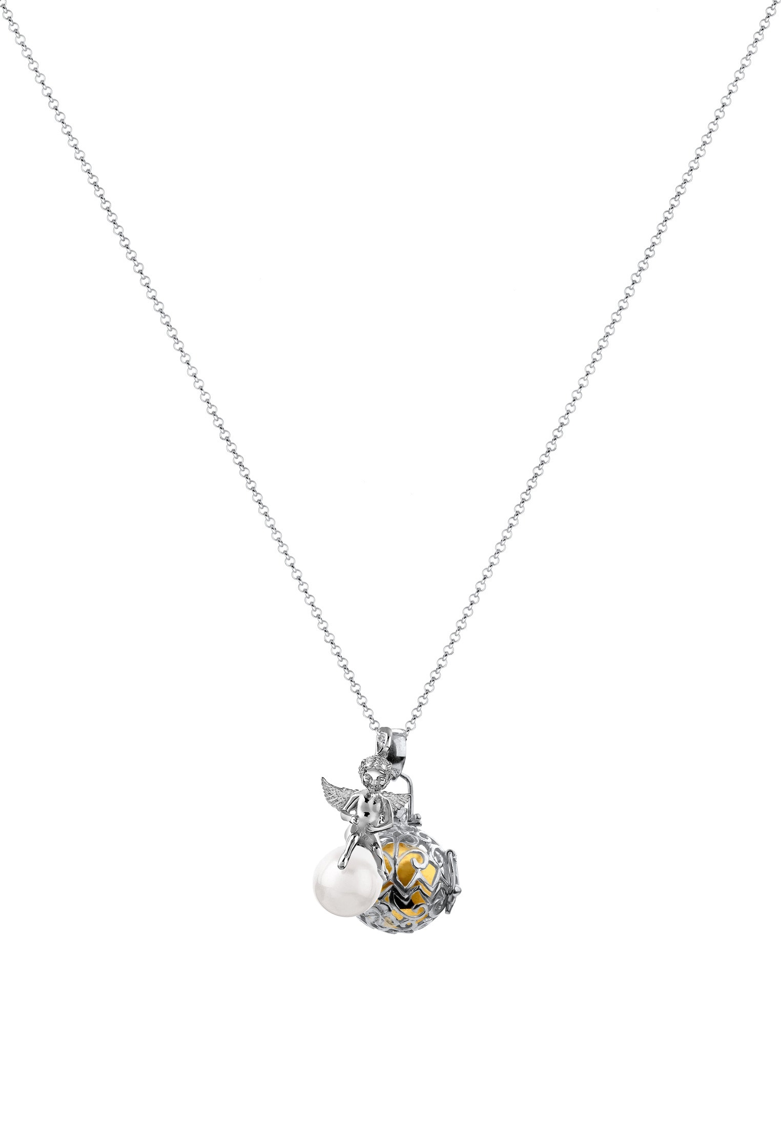 Nenalina Lange Kette »Halskette Engelsflüsterer Engel Perle Klangkugel 925 Silber«