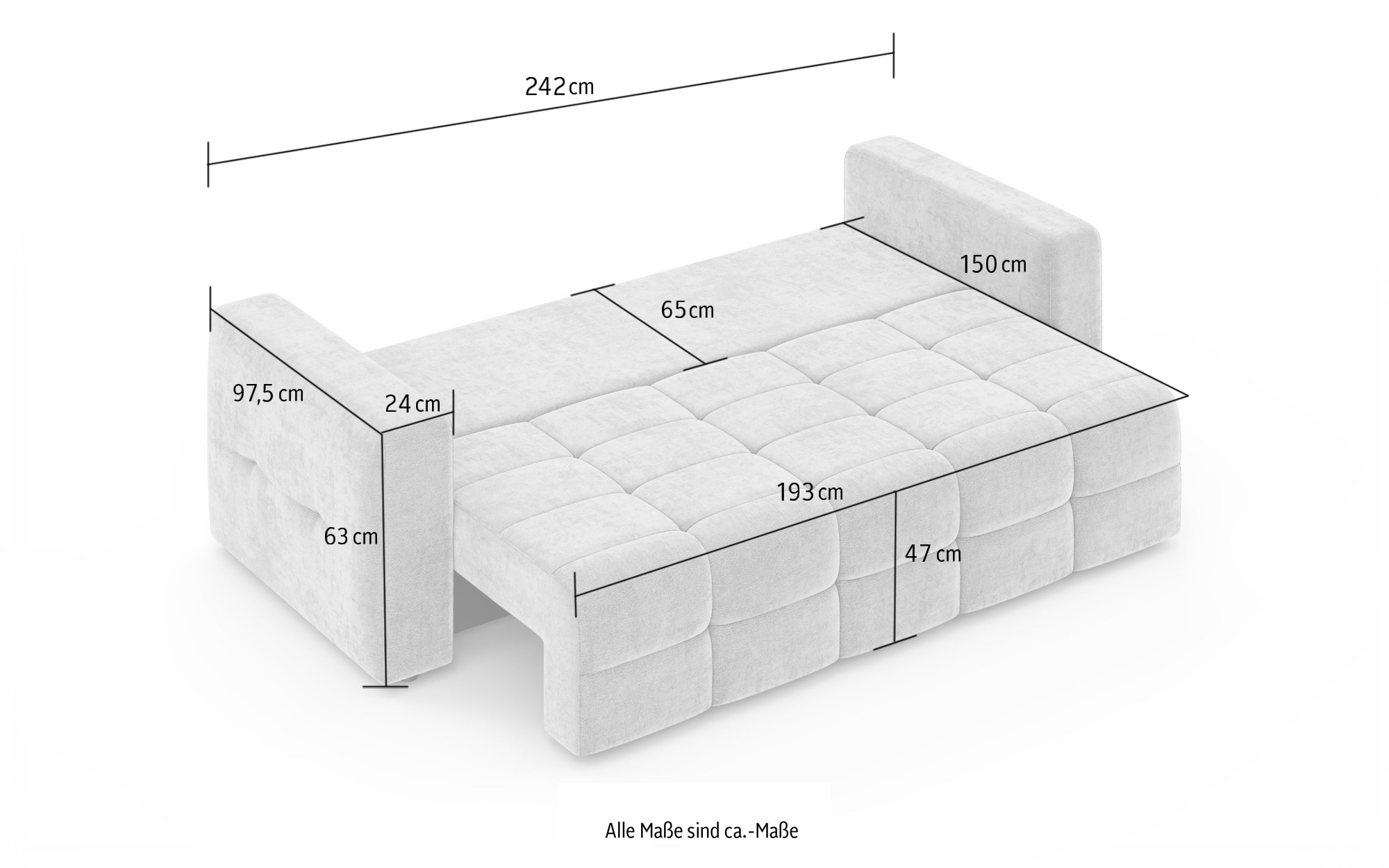 OTTO home 3-Sitzer »JONNO Schlafsofa mit Bettkasten, komfortables Sitzgefühl, Breite 242cm« Liegefläche 150x193cm, inklusive Rückenkissen, moderne Steppung