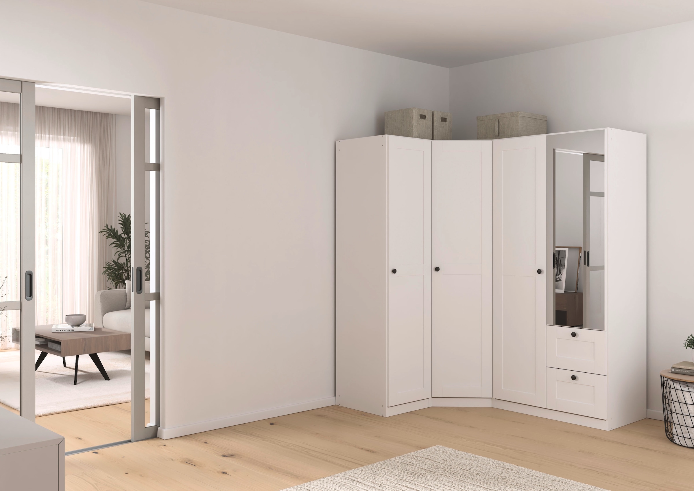 OTTO home Schrank-Set »Mehrzweckschrank Aktenschrank Möbel Mietswohnung Schlafzimmer YLVA« Set, Schenkelmaß: 131x176 cm, Höhe 197 cm, 3 Stk. tlg.