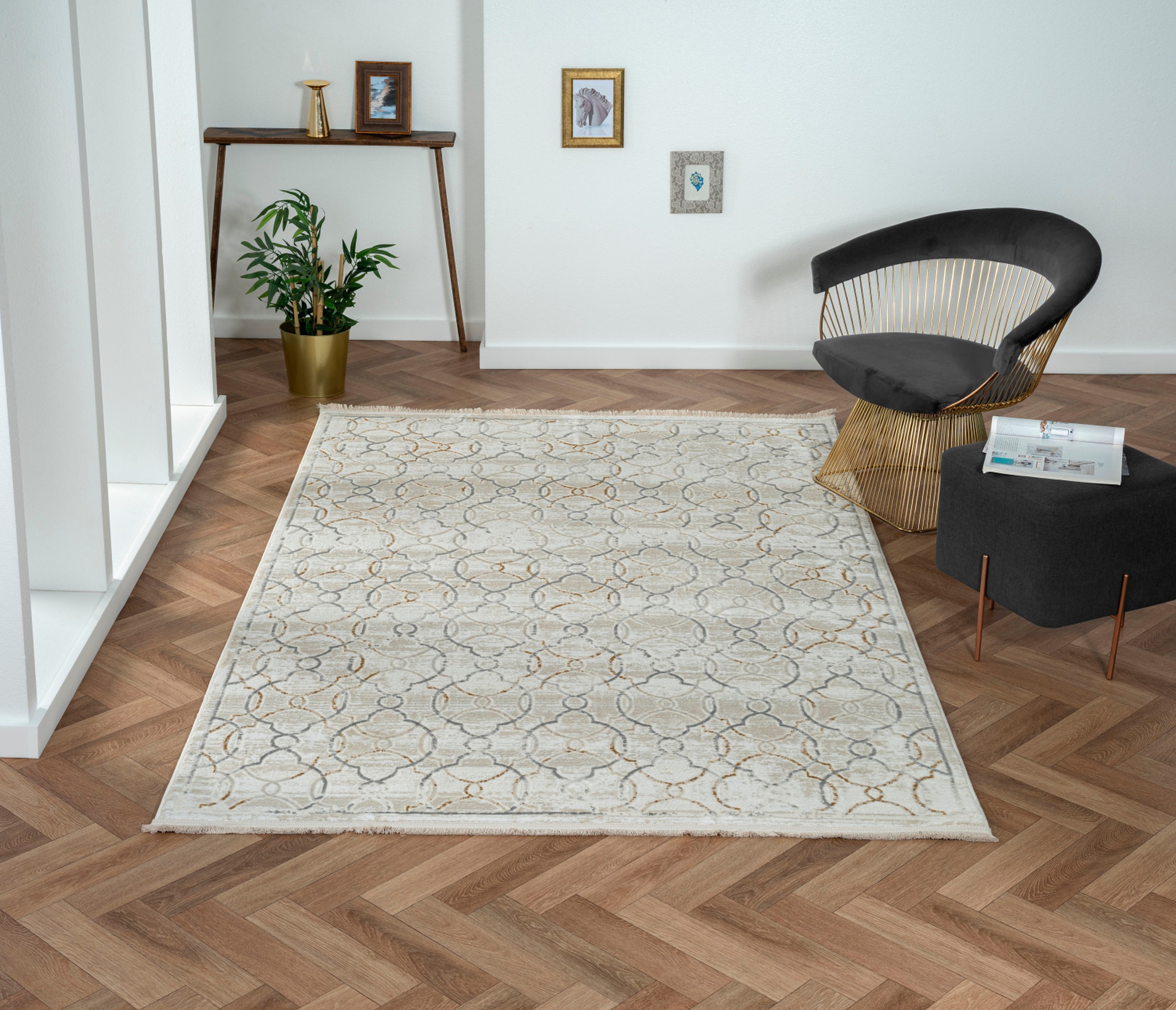 Myflair Möbel & Accessoires Teppich »My Floor, LAGERRÄUMUNG!«, rechteckig, 10 mm Höhe, Kurzflor, Retro-Style, mit Fransen, besonders weich durch Microfaser