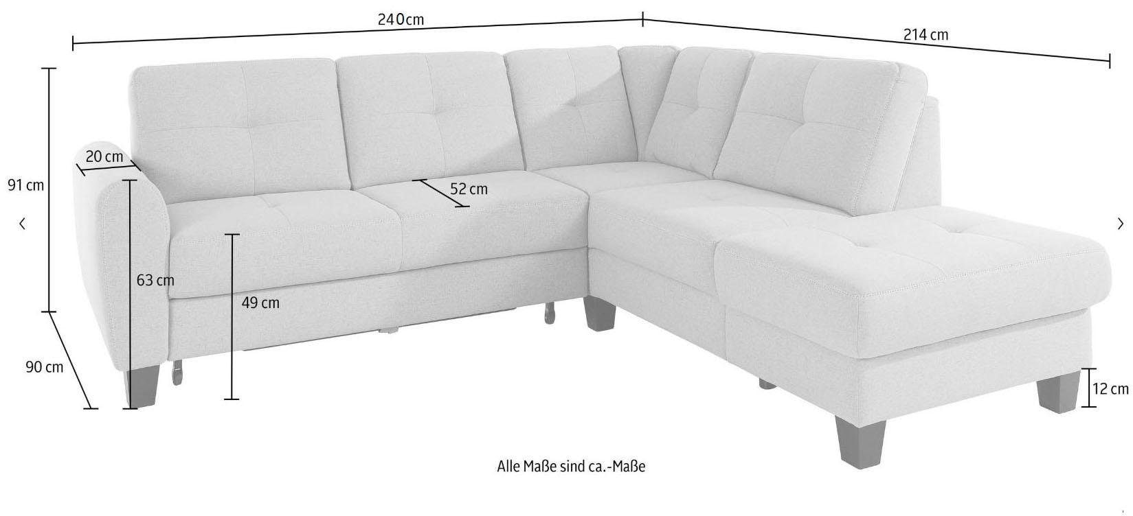 sit&more Ecksofa wahlweise Stauraum mit Bettfunktion und »Varese«, Shop Online mit Federkern, OTTO