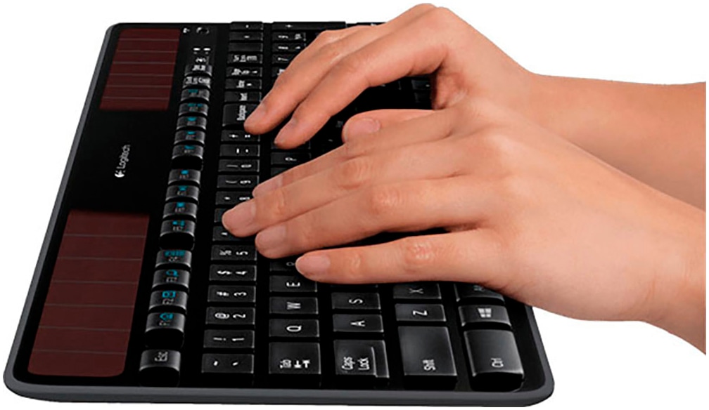 Logitech Tastatur »Wireless Keyboard K750 SOLAR«, (Multimedia-Tasten-Ziffernblock-ausklappbare Füße-verstellbare Füße)