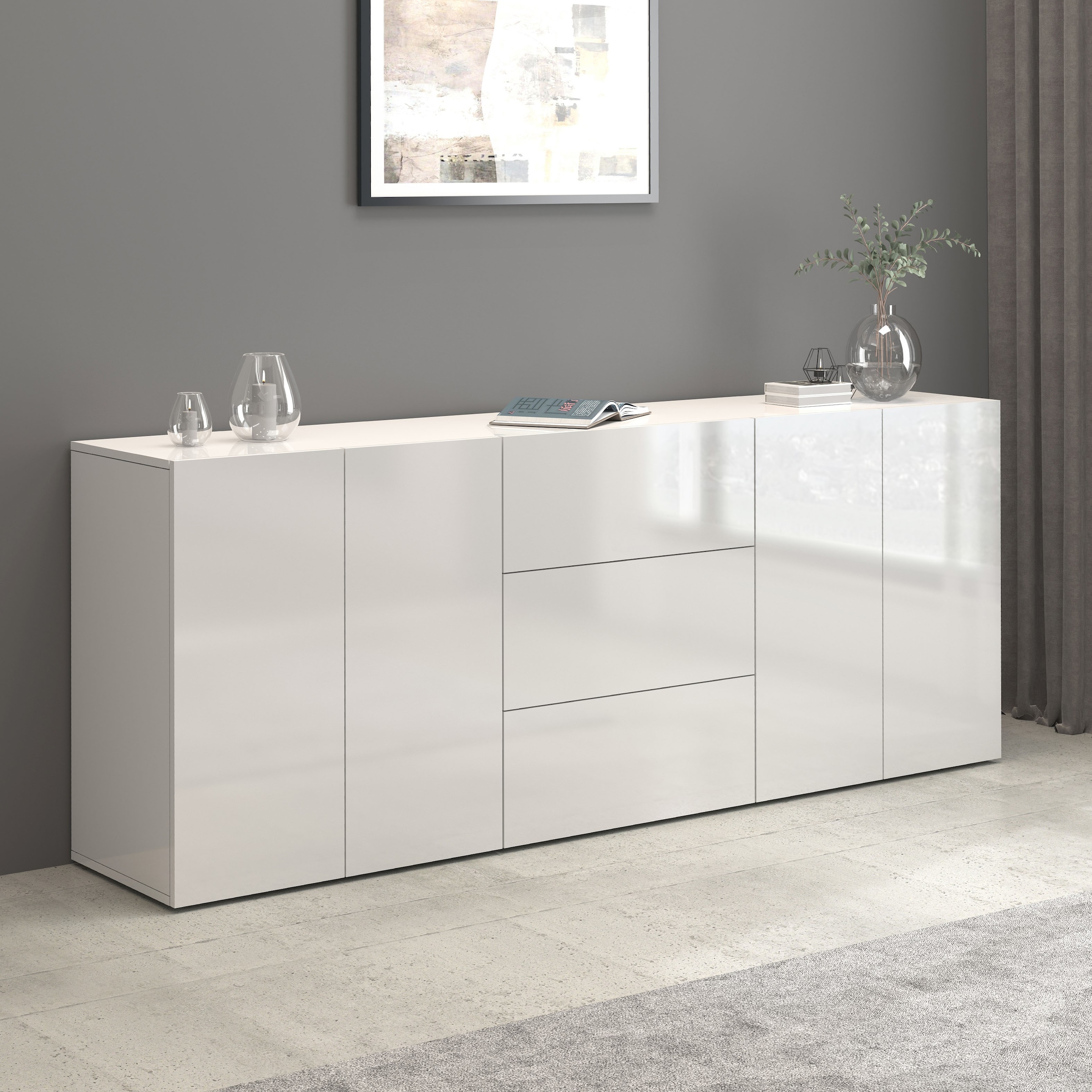 INOSIGN Sideboard »Egypt, Kommode, Schrank, Kredenz, grifflos«, 4 Türen, 3 Schubkästen mit Push-To-Open Funktion, Hochglanz Breite 200