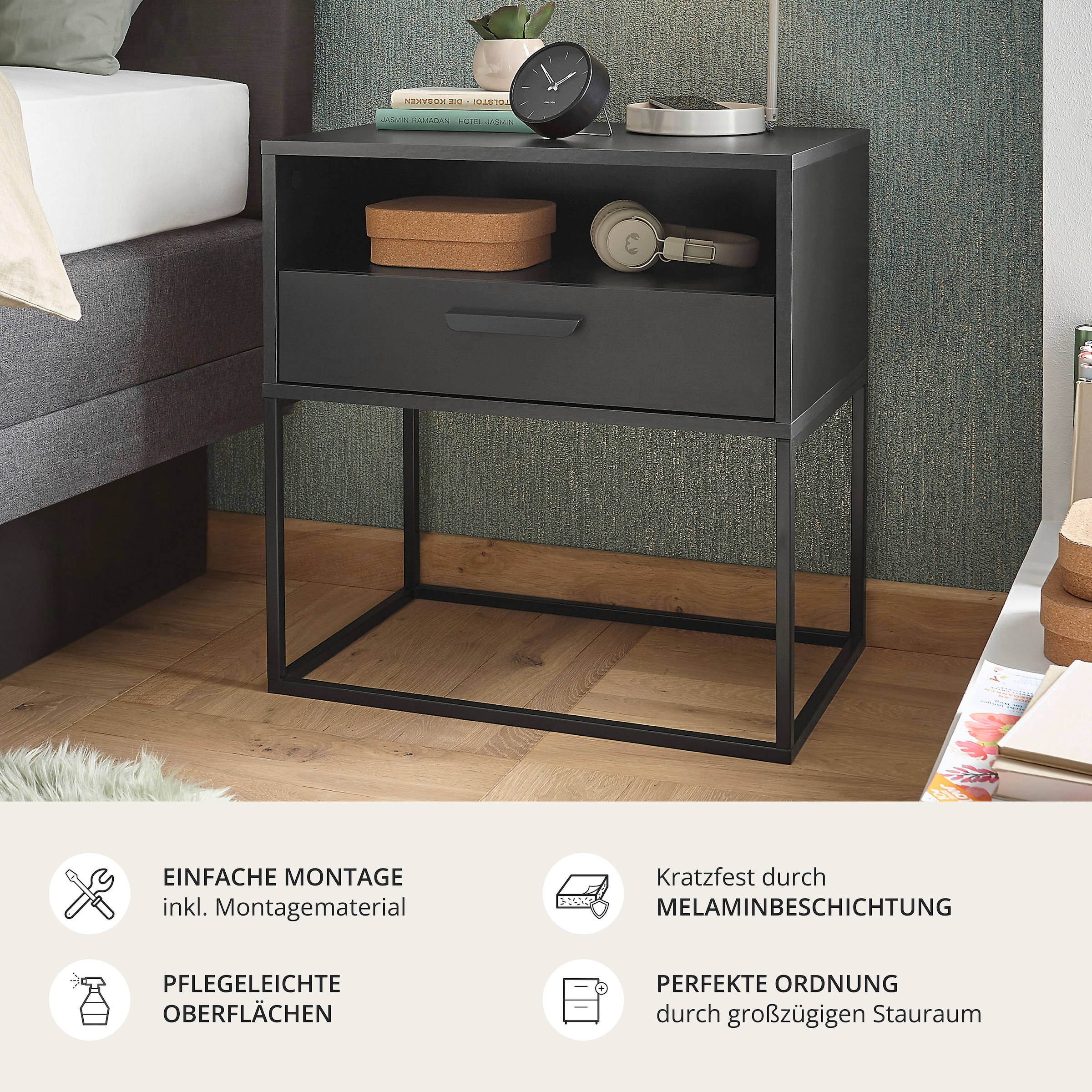 Schlafkontor Nachtkommode »Cudro Nachttisch auf Fußgestell« mit einem offenen Fach für schnellen Zugriff