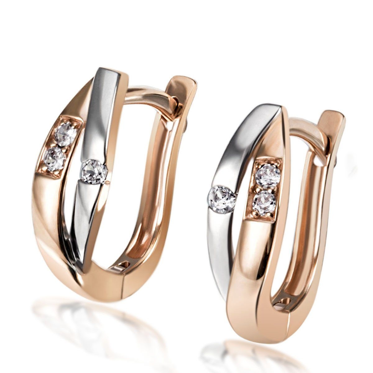 goldmaid Paar Creolen 375/- Gold Bicolor 6 Brillanten 0,08 ct. P2/H