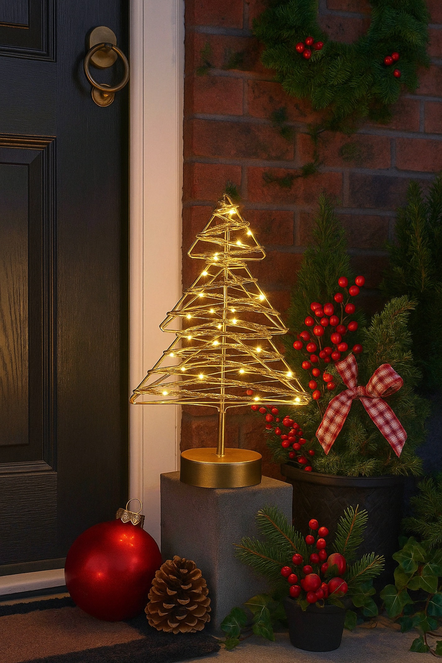 I.GE.A. LED-Dekofigur »LED-Dekoobjekt Baum« Tannenbaum Metall Gold warmweiß Timer Batteriebetrieb Weihnachtsdeko