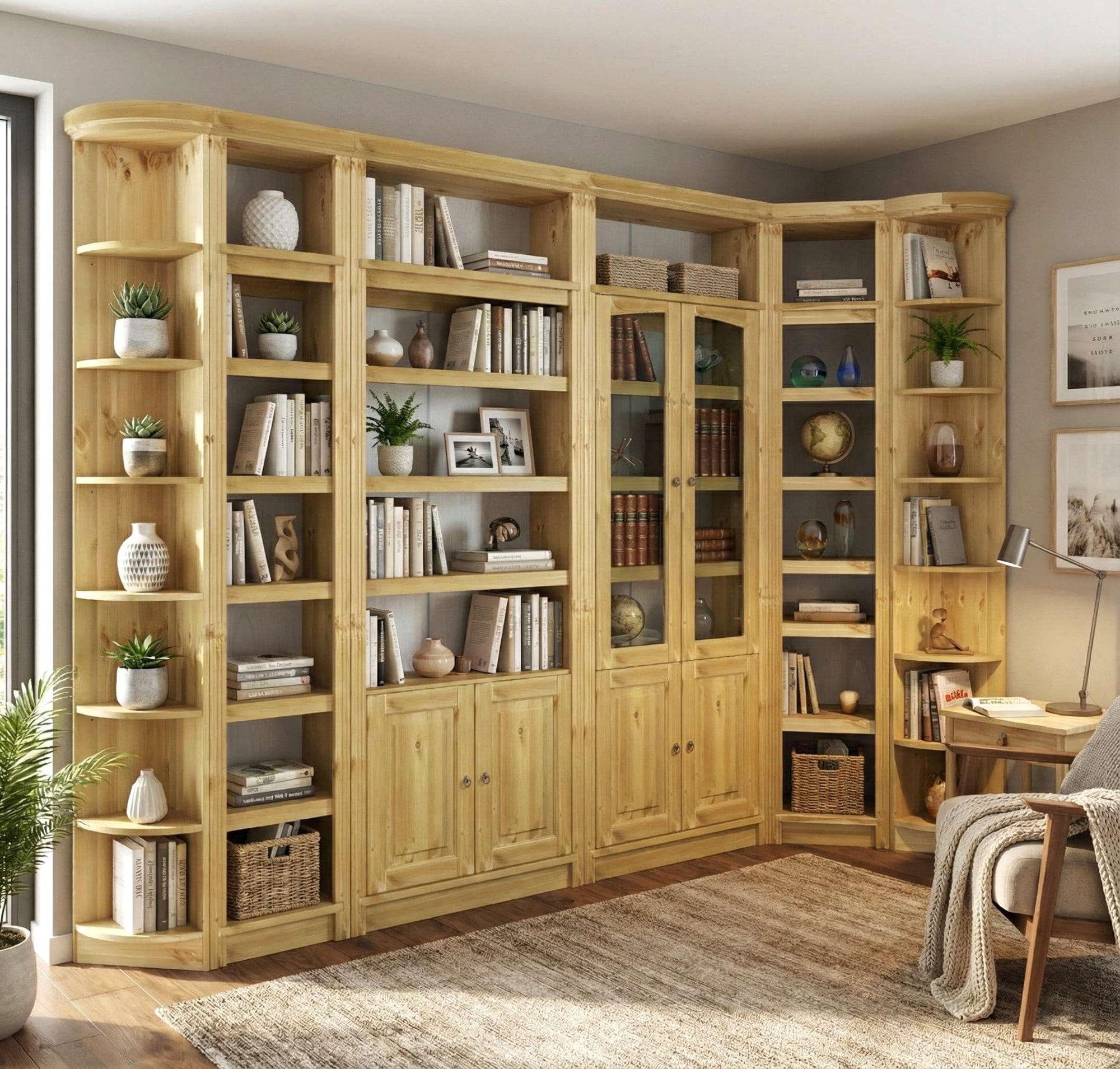 OTTO home Vitrine »Soeren Regal mit 2 Glastüren und 2 Holztüren, B/TH: 80/29/220 cm« Kiefer FSC®-zertifiziert, 1 offenes Fach, 6 Fächer hinter den Türen