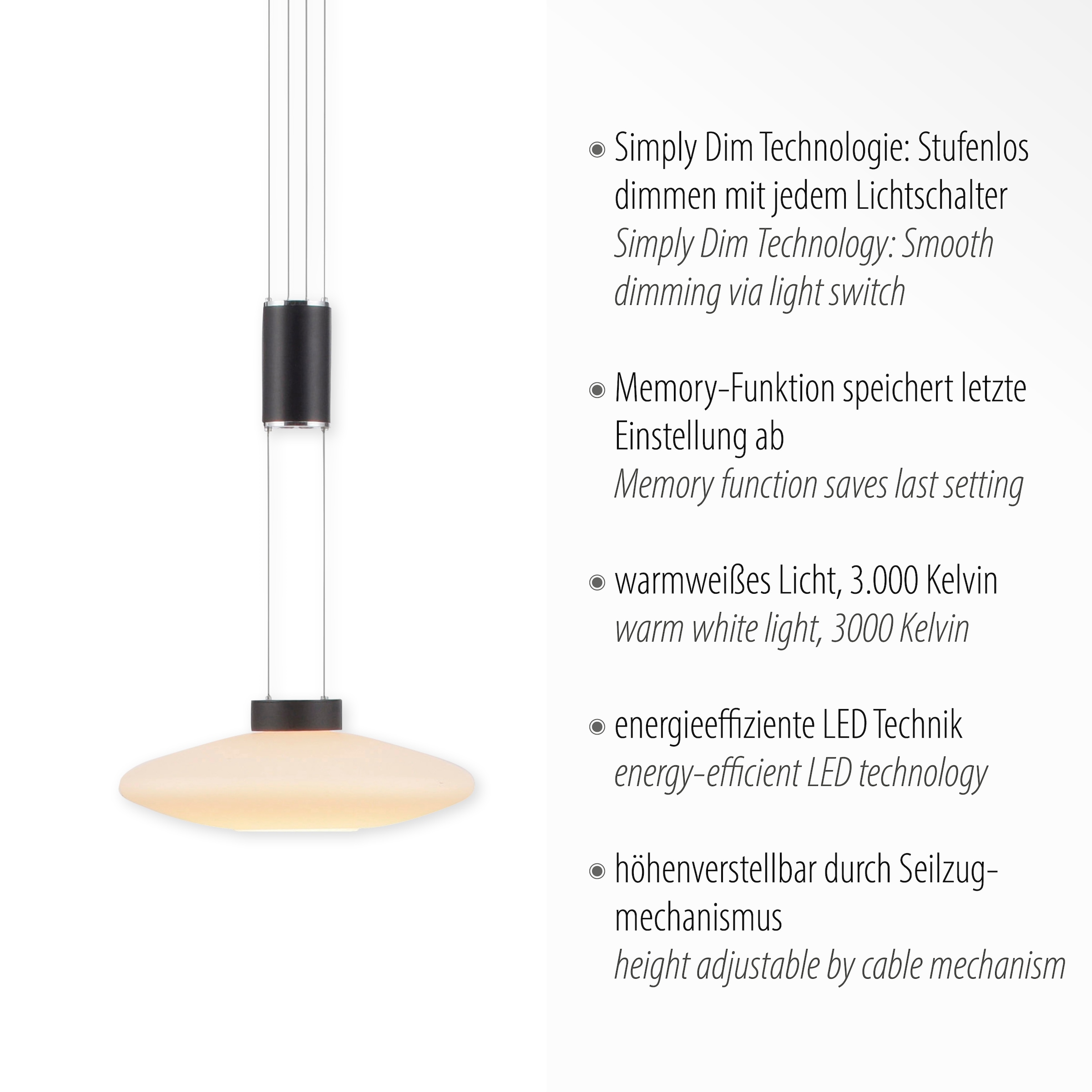 Paul Neuhaus Pendelleuchte »LAUTADA«, 1 flammig, Leuchtmittel LED-Board | LED fest integriert, LED, dimmbar, Simply Dim, Memory, nach Trennung vom Netz