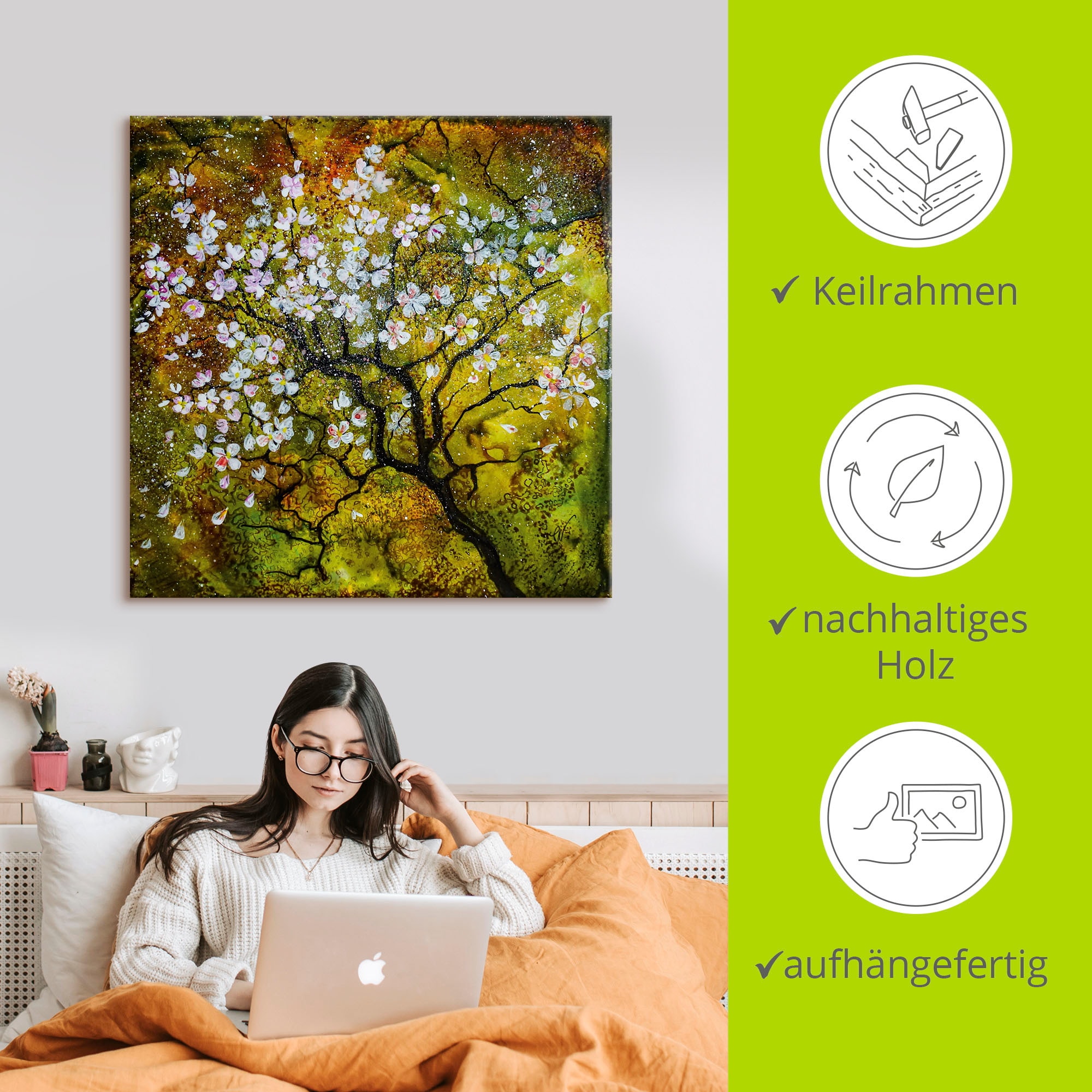 Artland Leinwandbild »Kirschblüte« Baumbilder 1 Stk. tlg. auf Holzrahmen gespannt