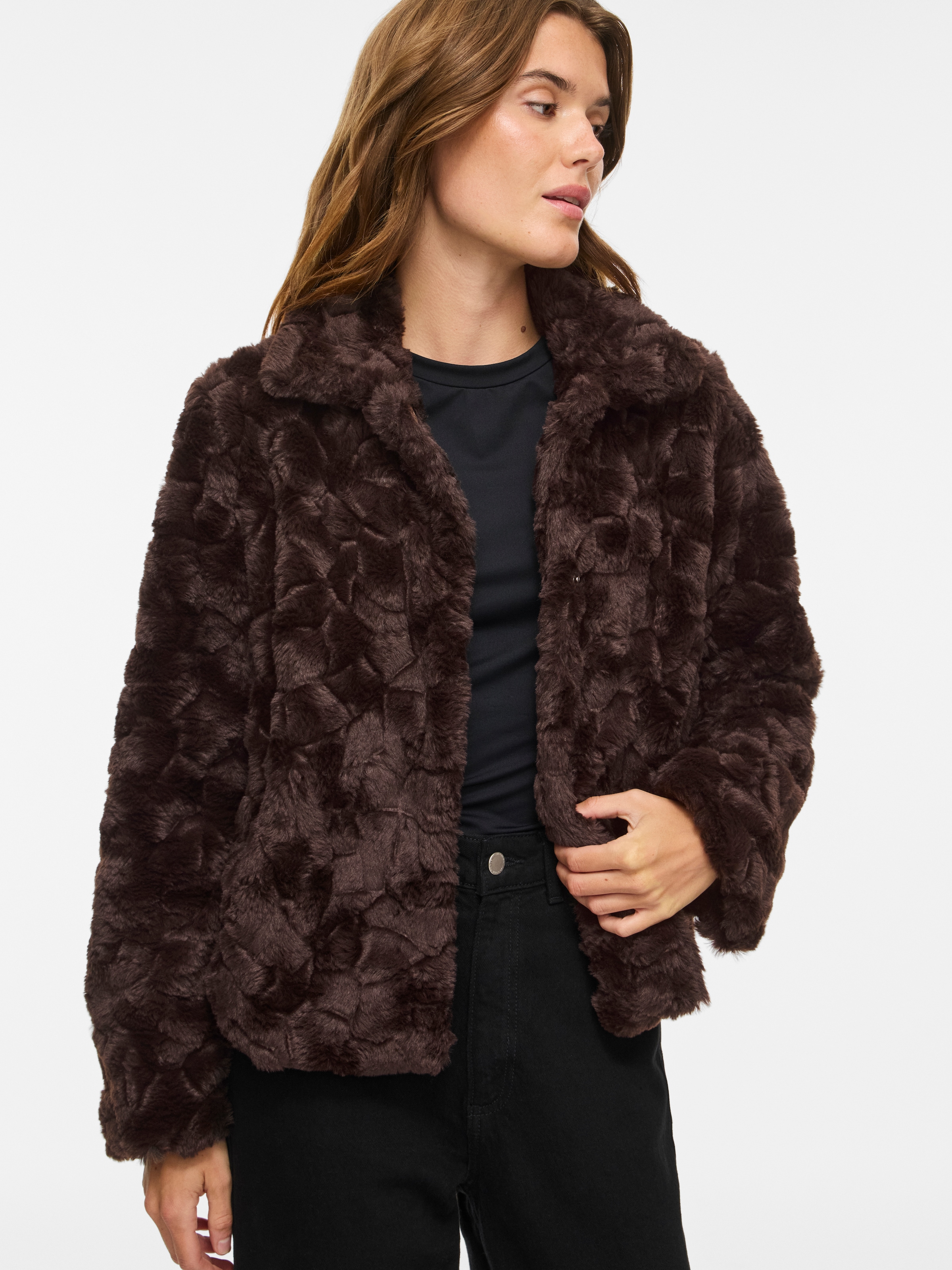 Vila Kurzjacke »VIDORTE NEW L/S JACKET/PB« Aus Kunstfell mit Knopfleiste