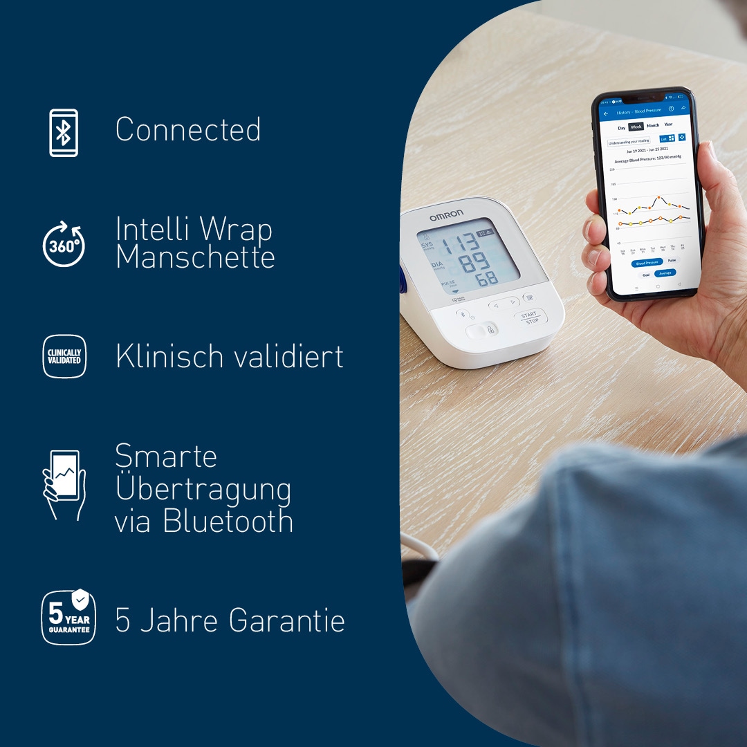 Omron Oberarm-Blutdruckmessgerät »X4 Smart«, mit Bluetooth und Intelli Wrap Manschette, mit kostenloser App