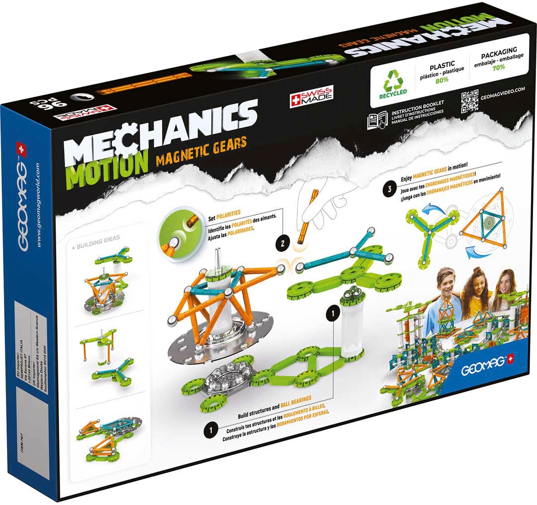 Geomag™ Magnetspielbausteine »GEOMAG™ Mechanics Motion, Recycled Magnetic Gears«, (96 St.), aus recyceltem Material
