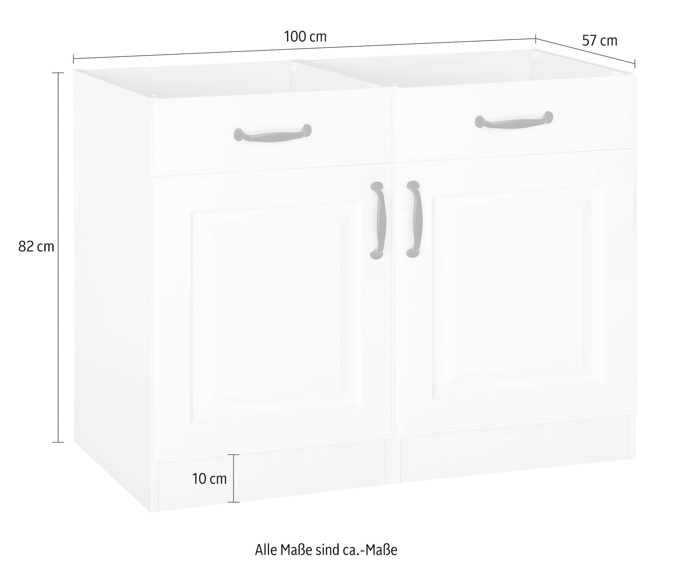 wiho Küchen Unterschrank »Erla«, 100 cm breit mit Kassettenfront, ohne Arbeitsplatte