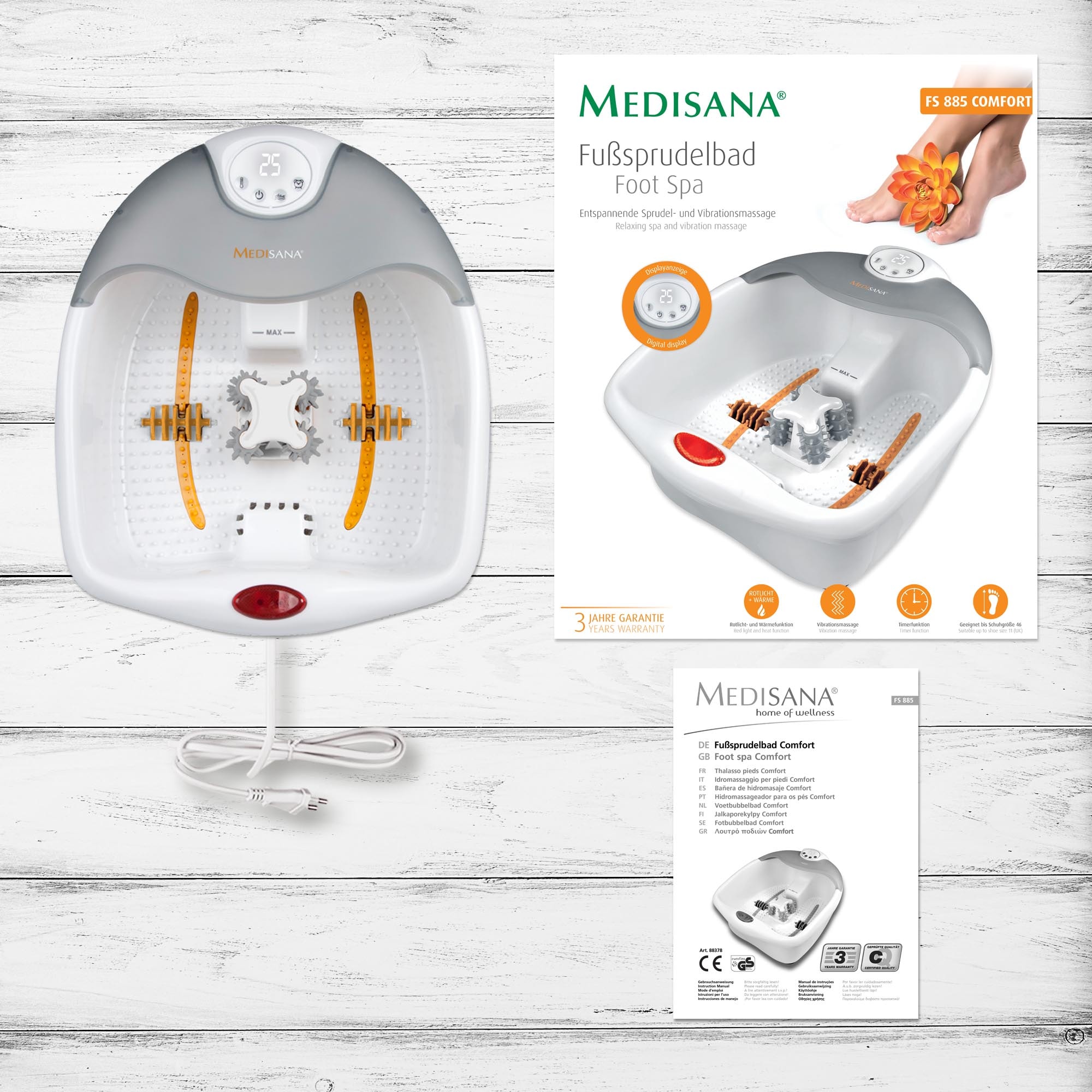 Medisana Fußbad »FS 885«, (Set, 3 tlg.), Sprudel- und Vibrationsmassage mit Rotlicht und
Wärmefunktion