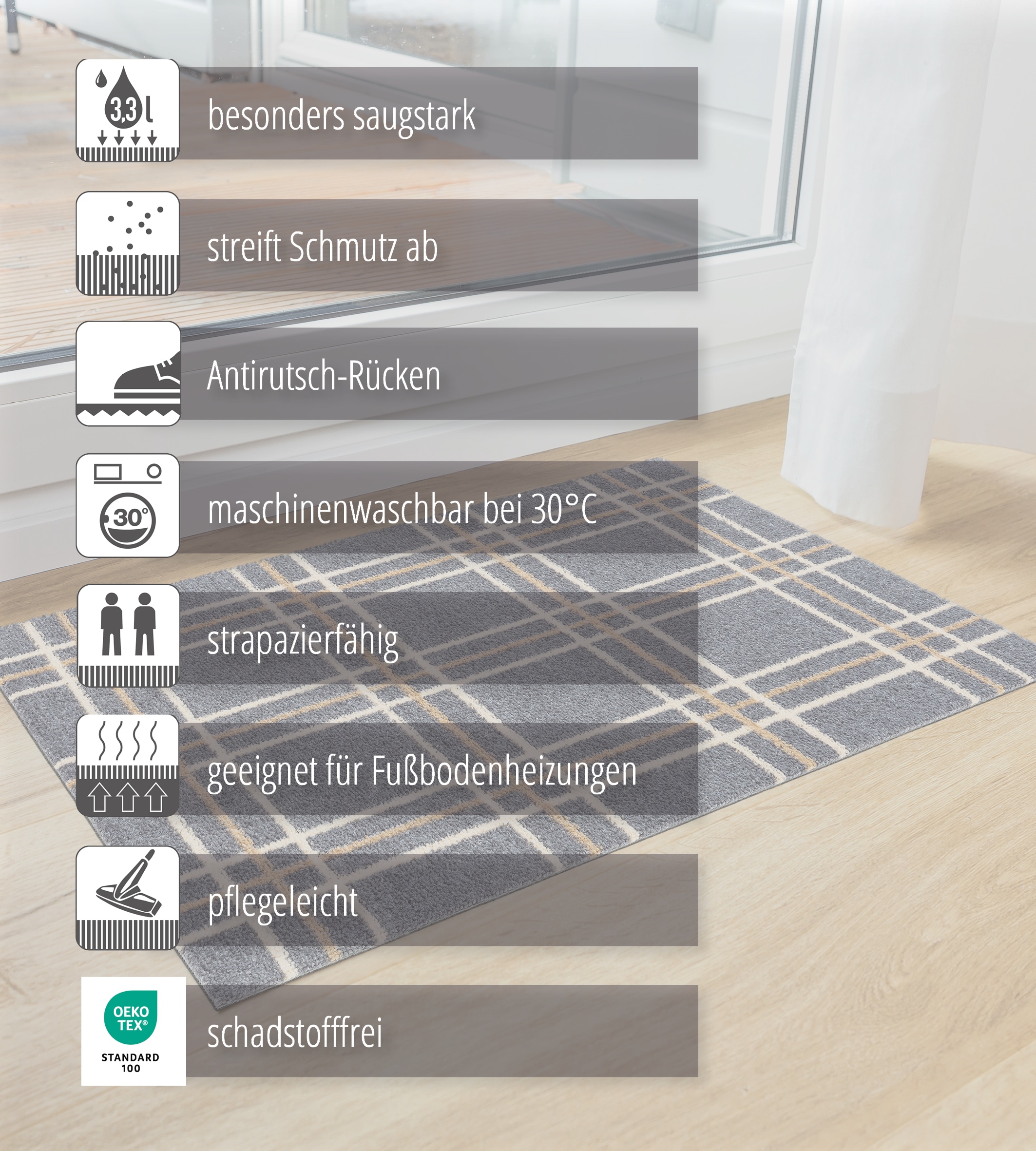 ASTRA Fußmatte »Miabella 1669« rechteckig 7 mm Höhe Schmutzfangmatte, waschbar, In -und Outdoor geeignet