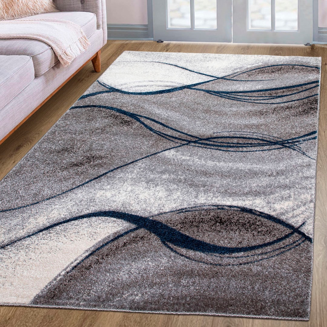 My Home Teppich »Tritom« rechteckig 9 mm Höhe mit besonders weichem Flor, Kurzflor, modernes Wellen Muster in blau