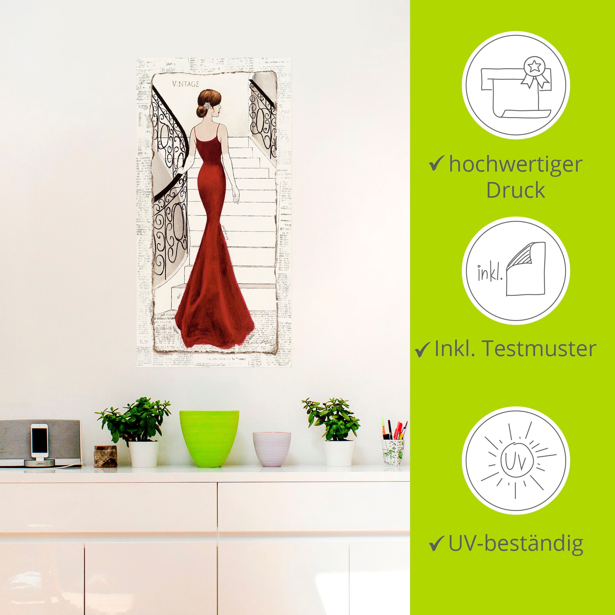 Artland Wandbild »Die schöne in Rot«, Frau, (1 St.), als Leinwandbild, Poster, Wandaufkleber in verschied. Größen