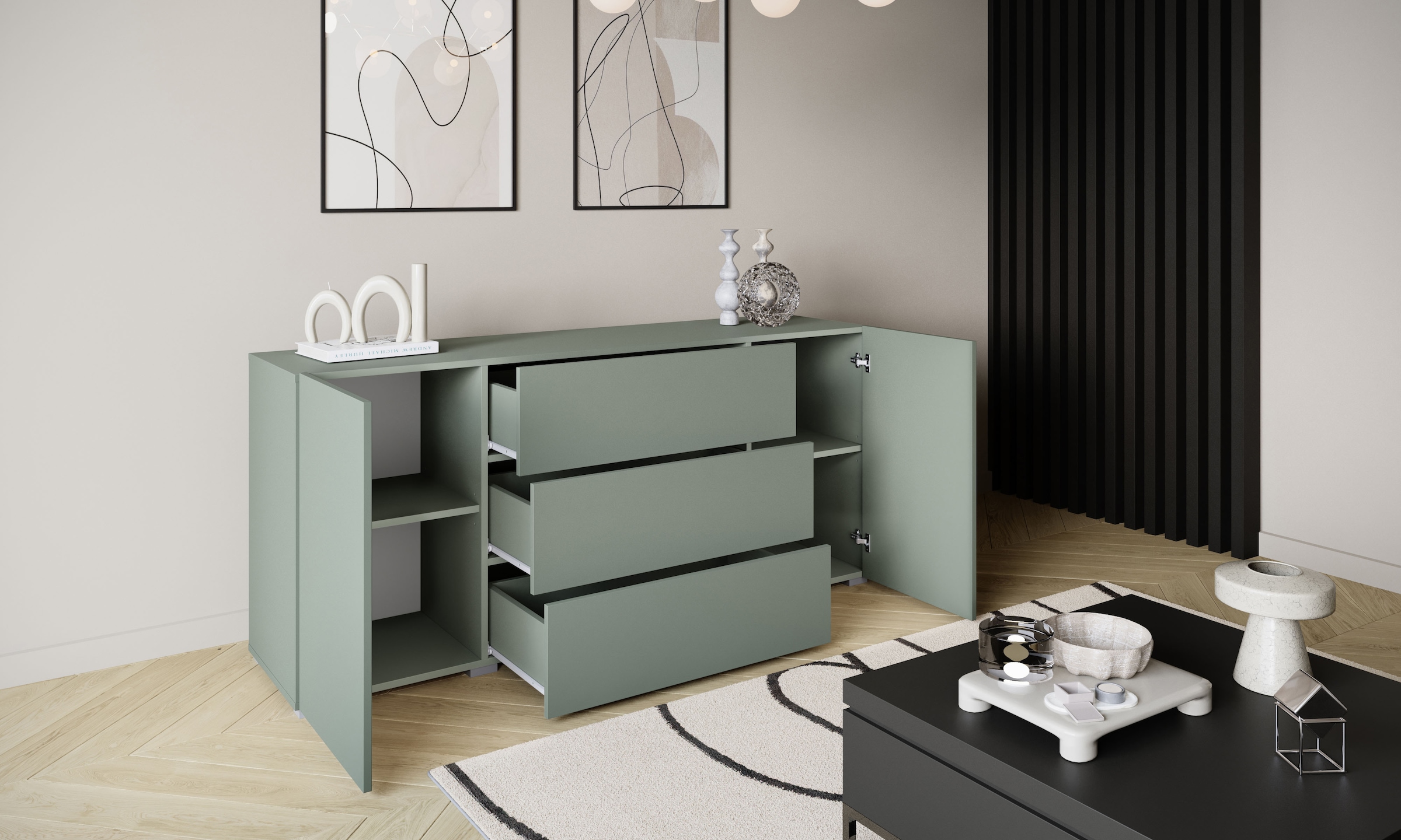 Home affaire Sideboard »BERLIN« Moderne grifflose Kommode Breite 150 cm, 4 Schubkästen/ 2 Türen