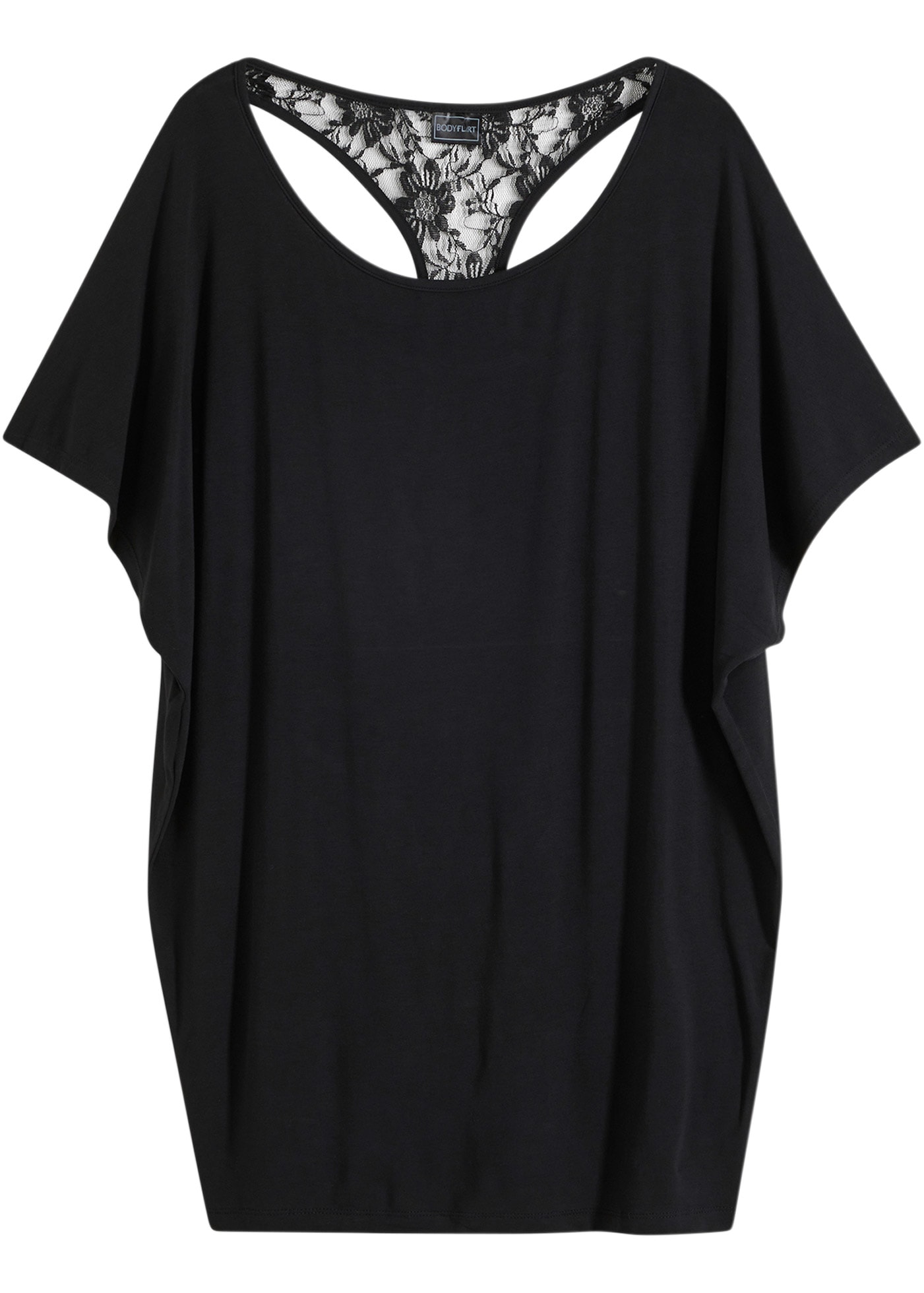 bonprix T-Shirt Oversize-Passform, Fledermaus-Halbarm, mit Spitzeneinsatz im Rücken