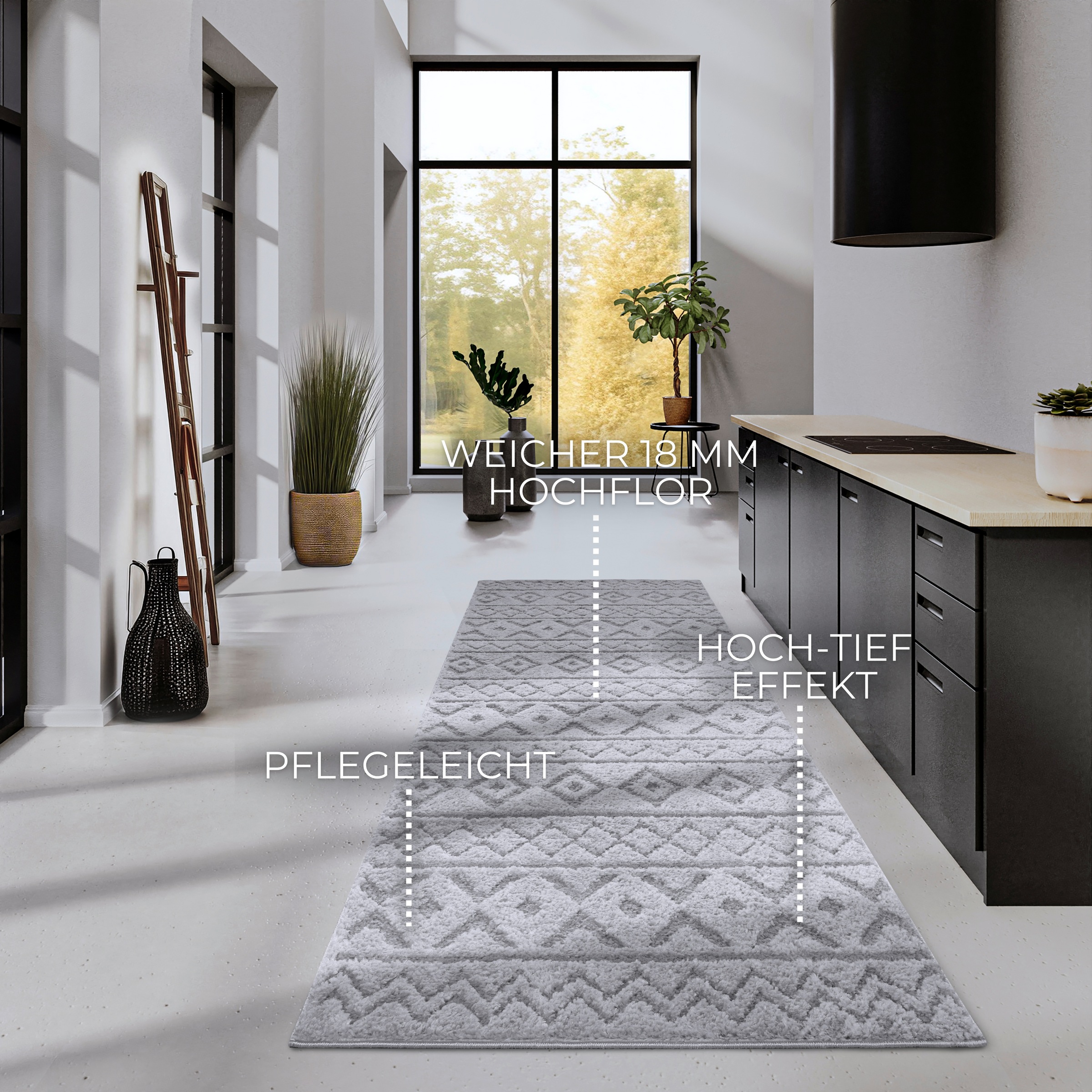 ELLE DECORATION Designteppich »Itinerance«, rechteckig, 18 mm Höhe, Hochflor, Shaggy, Läufer, weich, Langflor, modern, Hoch Tief Effekt