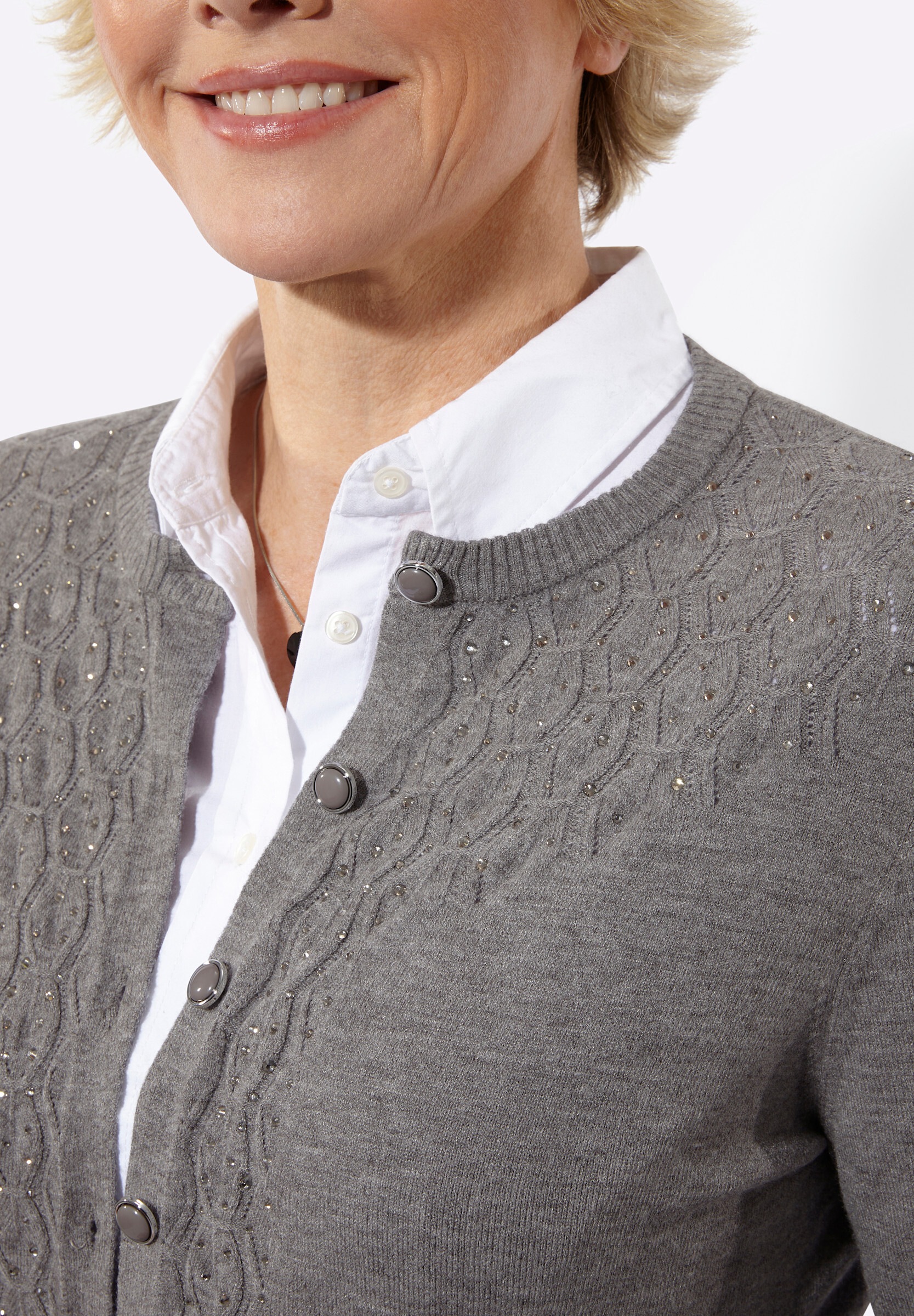 Witt Strickjacke »Strickjacke Strickjacke mit Ajourmuster und Glitzersteinchen«