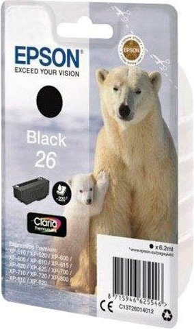Epson Tintenpatrone »26«, original Druckerpatrone schwarz 26 CLARIA PREMIUM INK C13T26014012