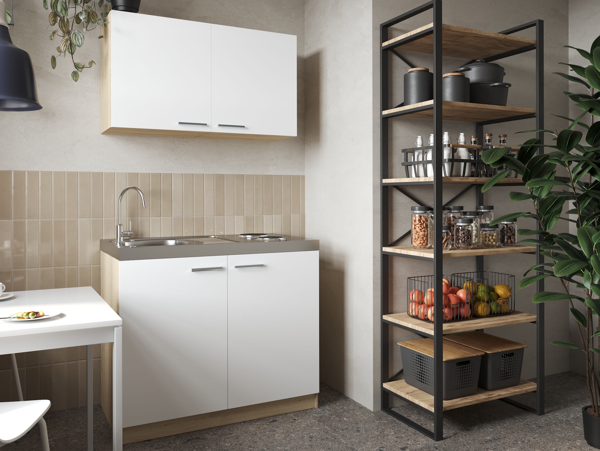 RESPEKTA Pantryküche »Merle« Breite 100 cm, Soft-Close, Spülenabdeckung mit Edelstahlkochmulde