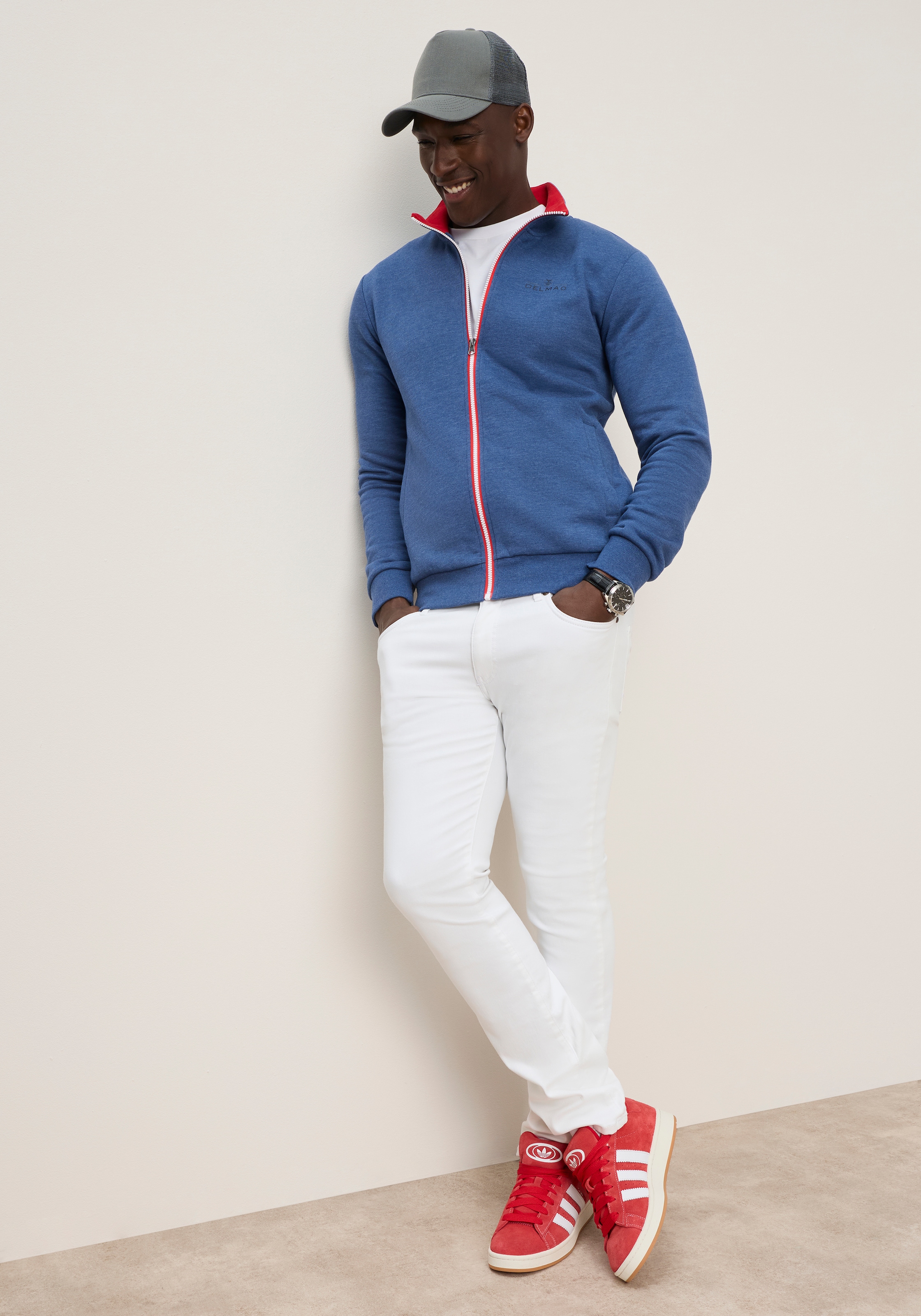 DELMAO Sweatjacke mit Reißverschluss, hochschließender Kragen, Langarm