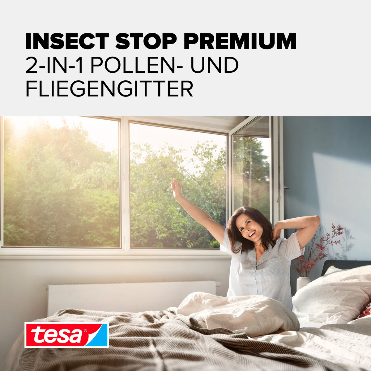 tesa Insektenschutz-Fensterrahmen »Pollenschutzgitter für Fenster - 1,2m x 2,4m« Packung, Fliegennetz, Klettband, 1 Stk. tlg. Pollenschutzgitter - ohne Bohren- zuschneidbar -anthrazit