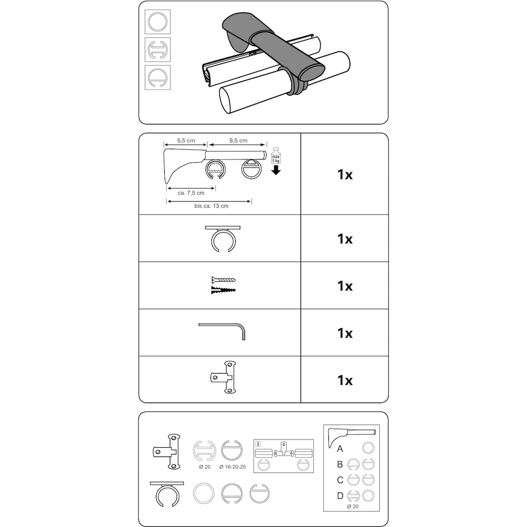 GARDINIA Träger »Universal Wandträger für Gardinenstangen«, (1 St.)